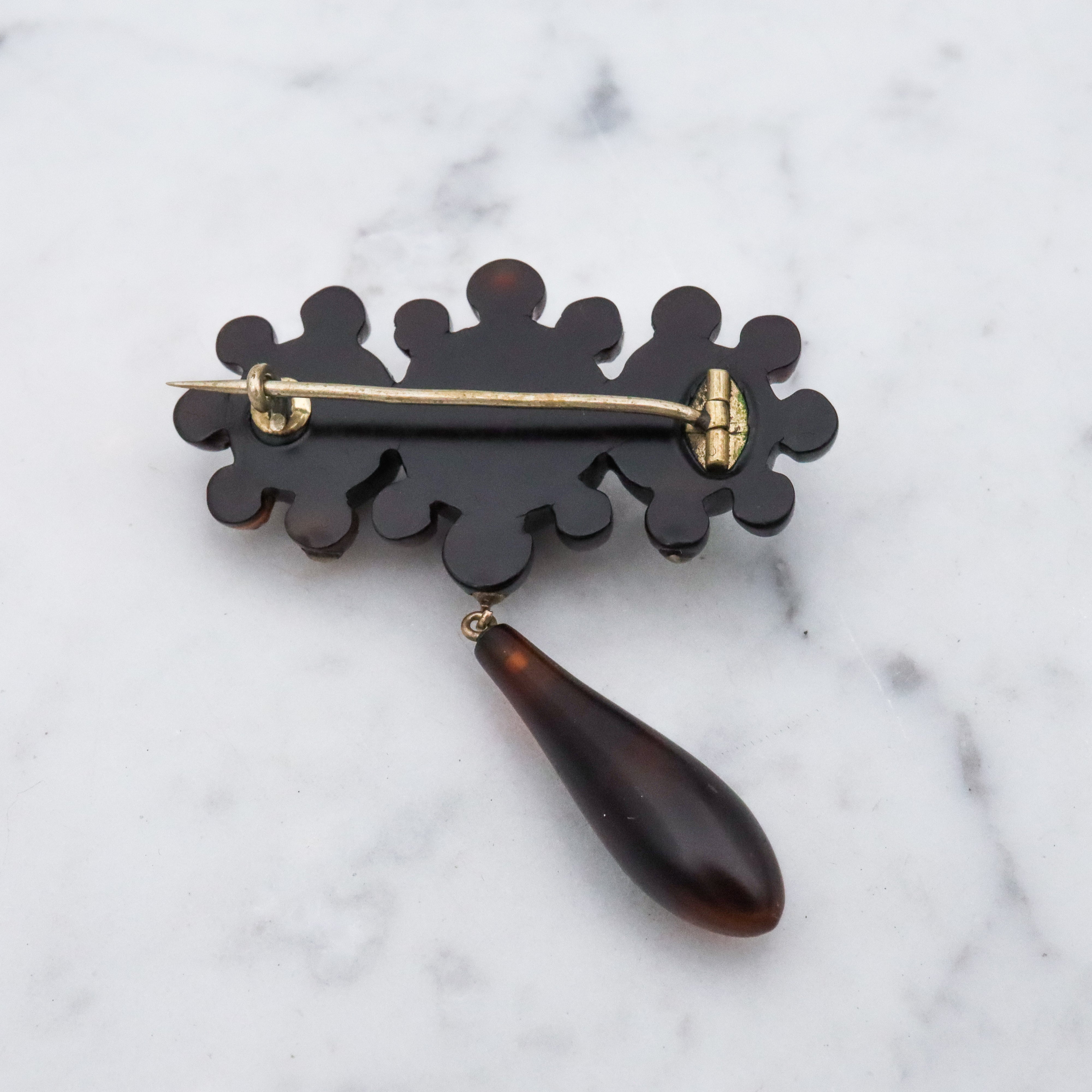 Antique Victorian tortoiseshell gold pique inlay star brooch