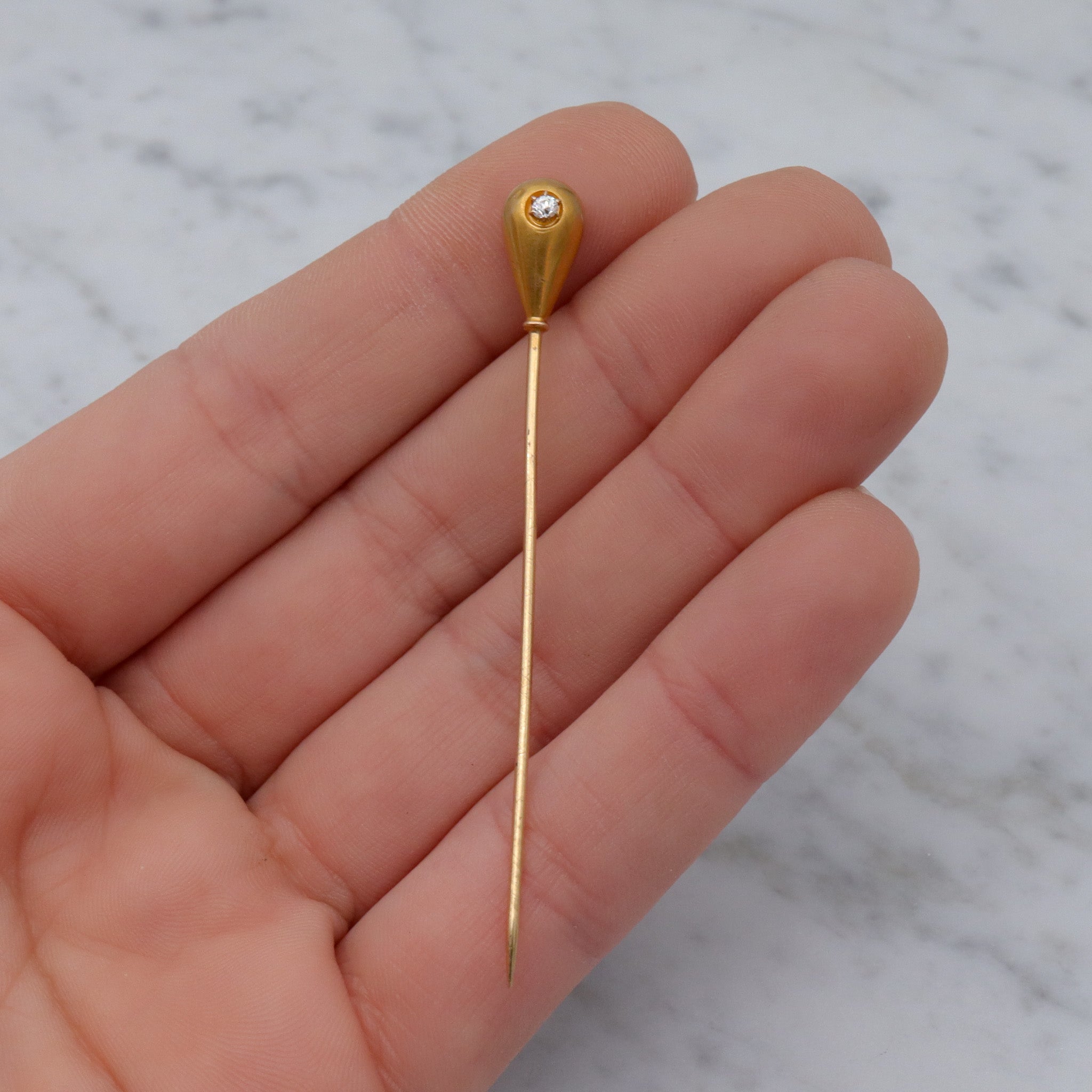 Antique Victorian H.A. Kirby 14k gold & old mine cut diamond stick pin
