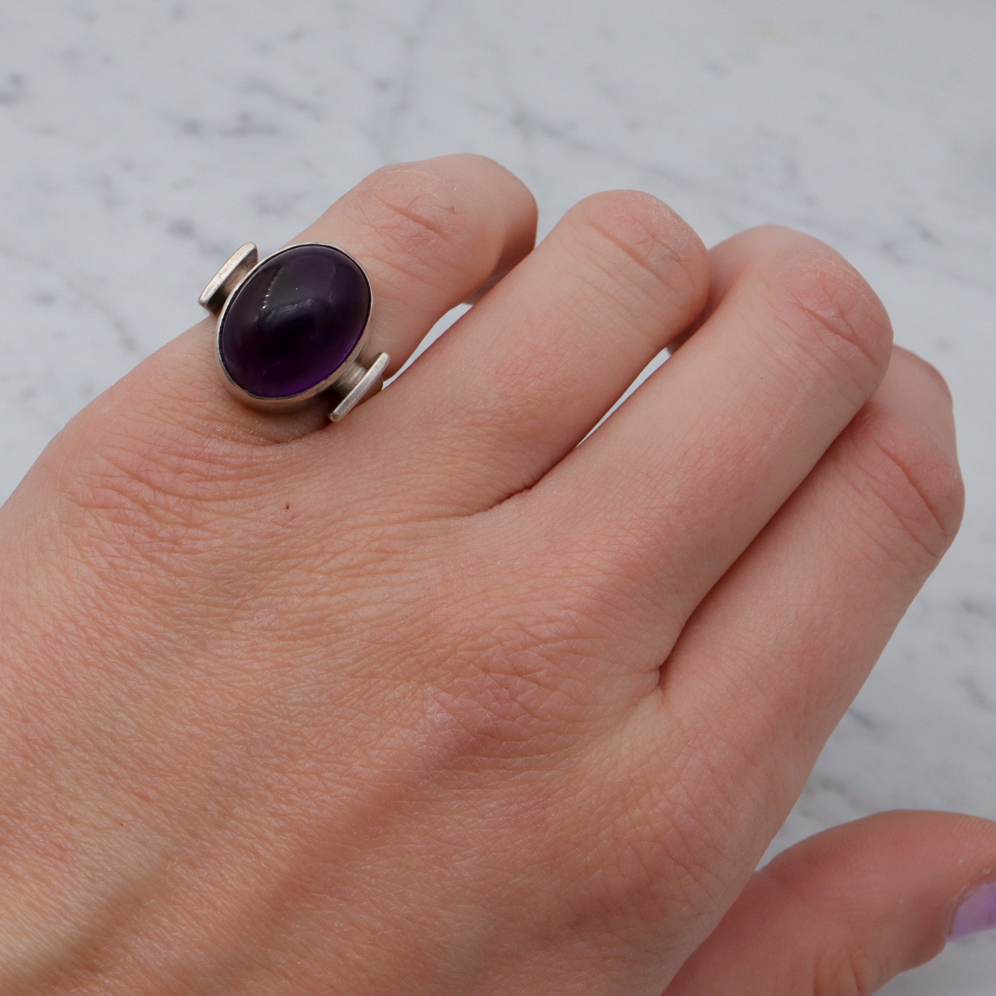 Mid Century Danish Modern sterling amethyst ring by N.E. From, sz 4