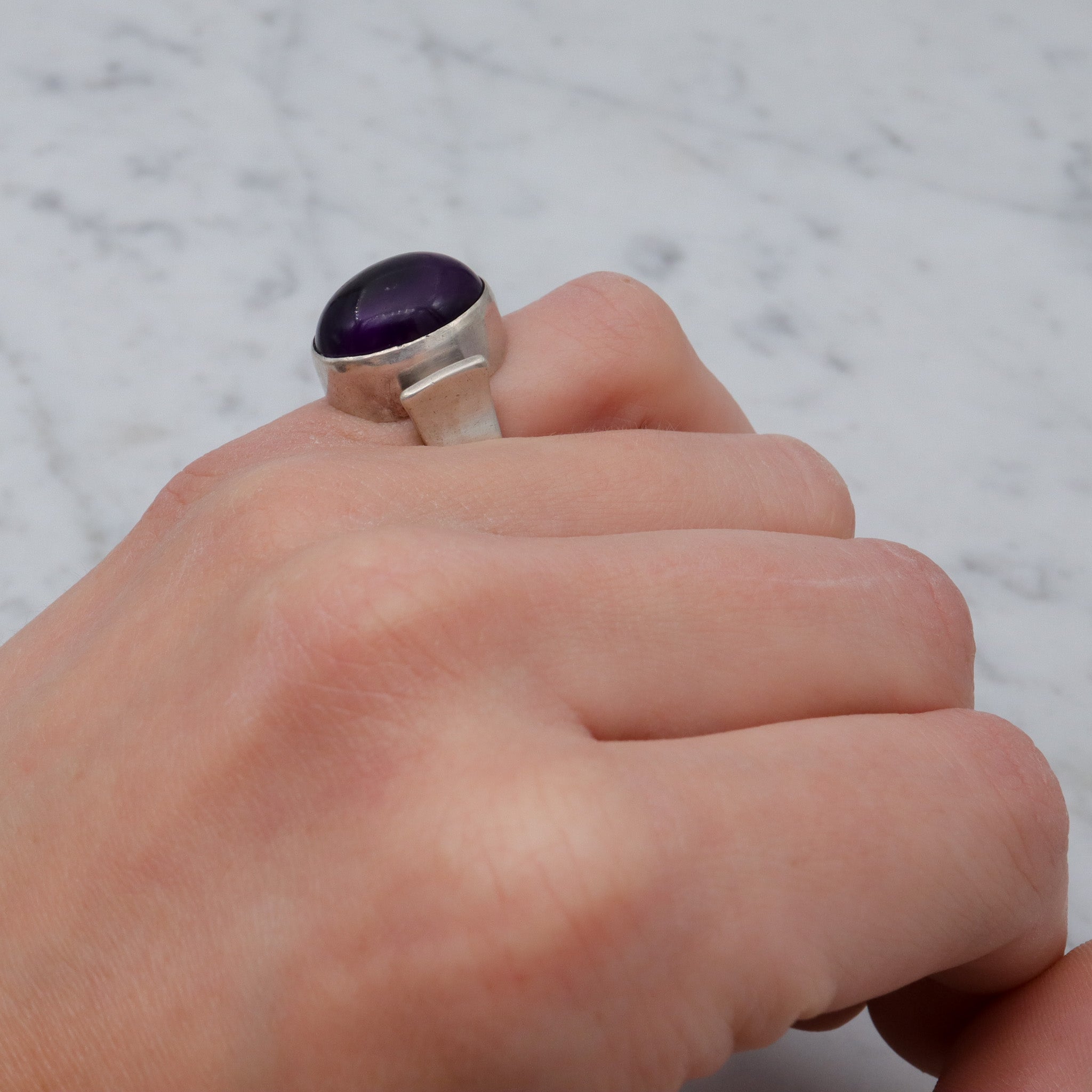 Mid Century Danish Modern sterling amethyst ring by N.E. From, sz 4