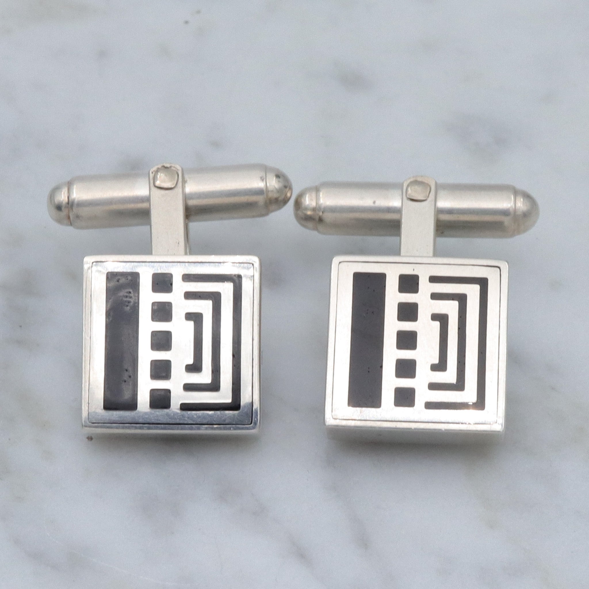 Mid Century Victoria Varga sterling & black enamel cufflinks