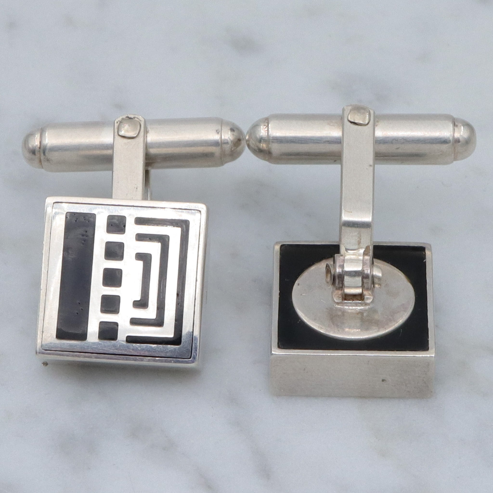 Mid Century Victoria Varga sterling & black enamel cufflinks