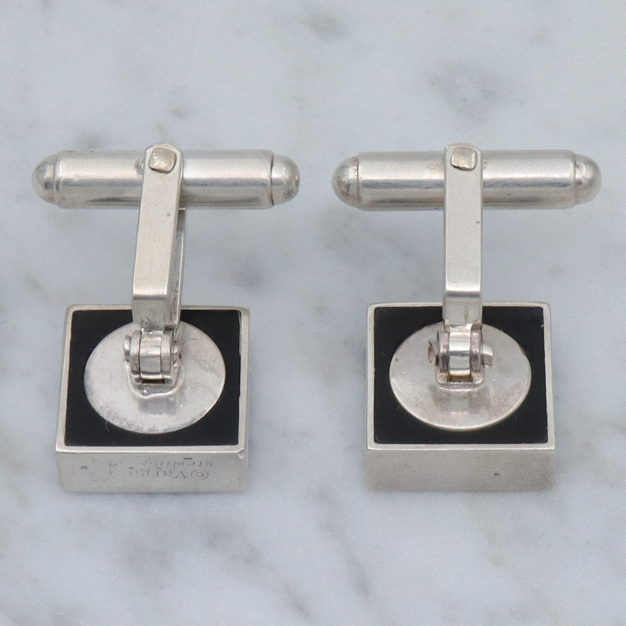 Mid Century Victoria Varga sterling & black enamel cufflinks