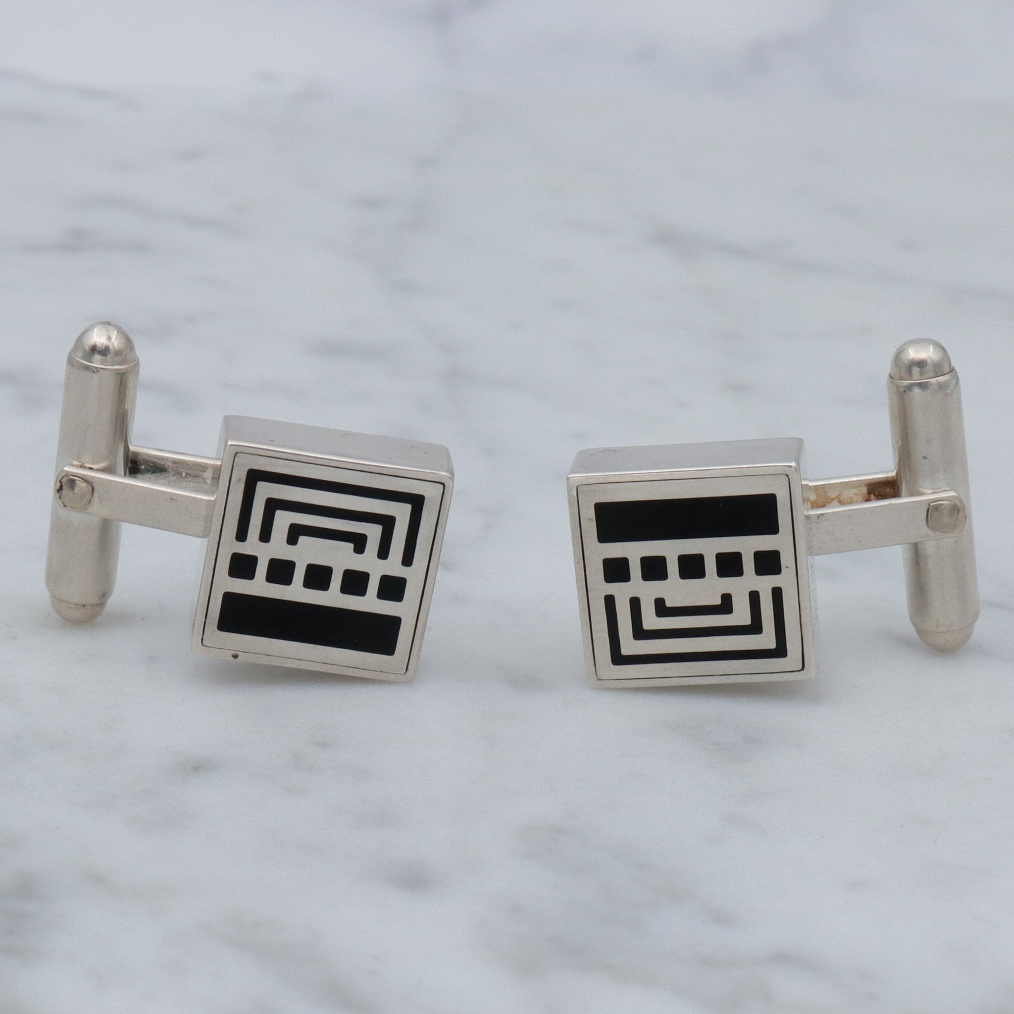 Mid Century Victoria Varga sterling & black enamel cufflinks