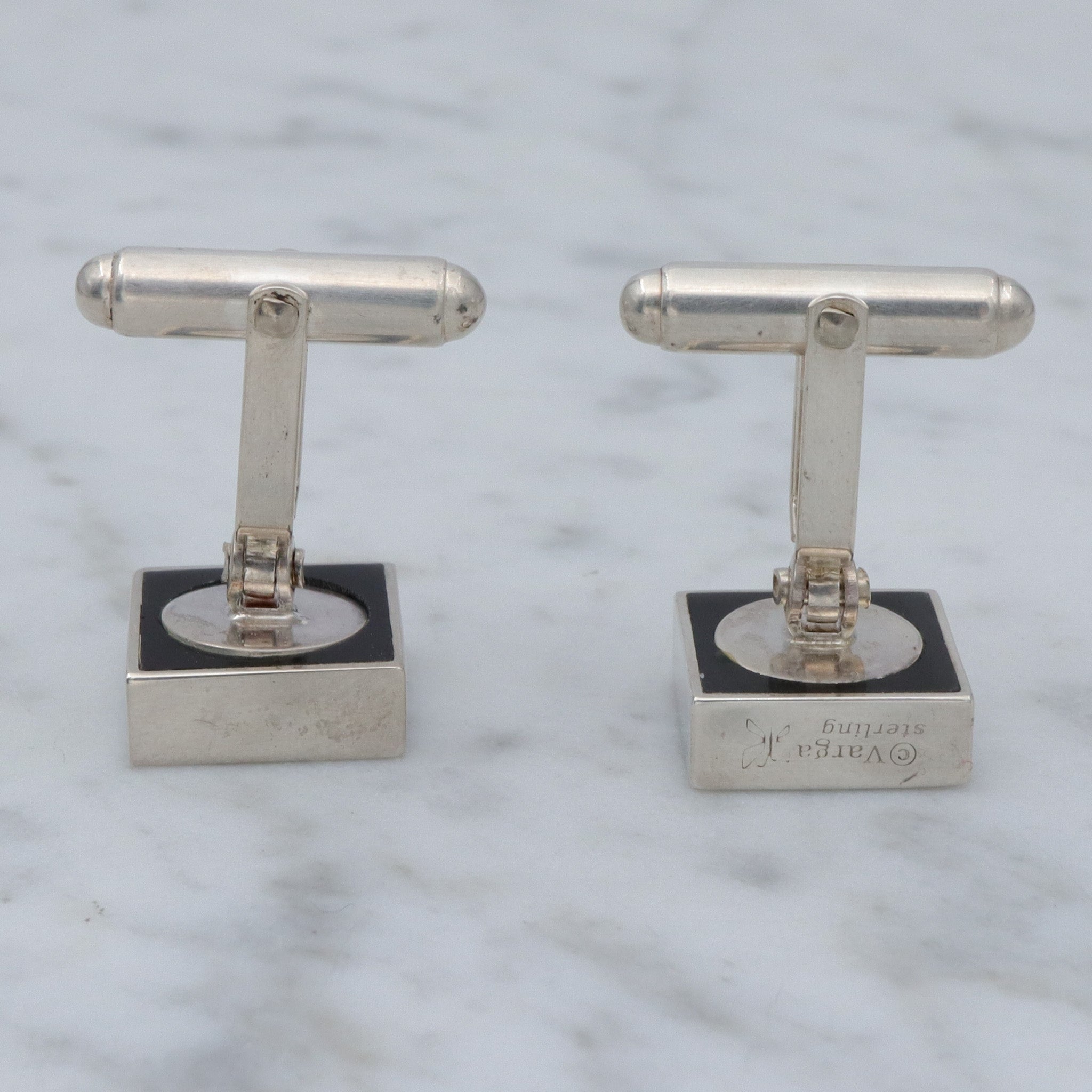 Mid Century Victoria Varga sterling & black enamel cufflinks
