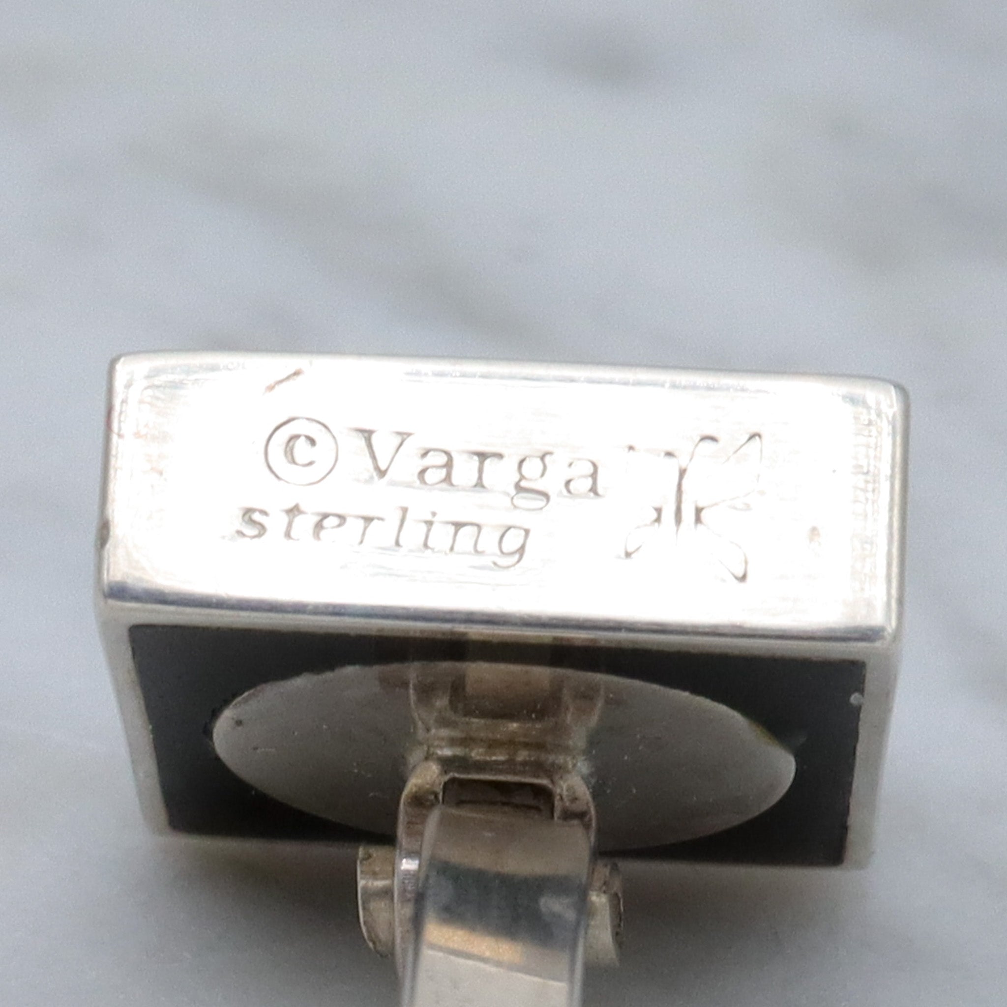 Mid Century Victoria Varga sterling & black enamel cufflinks