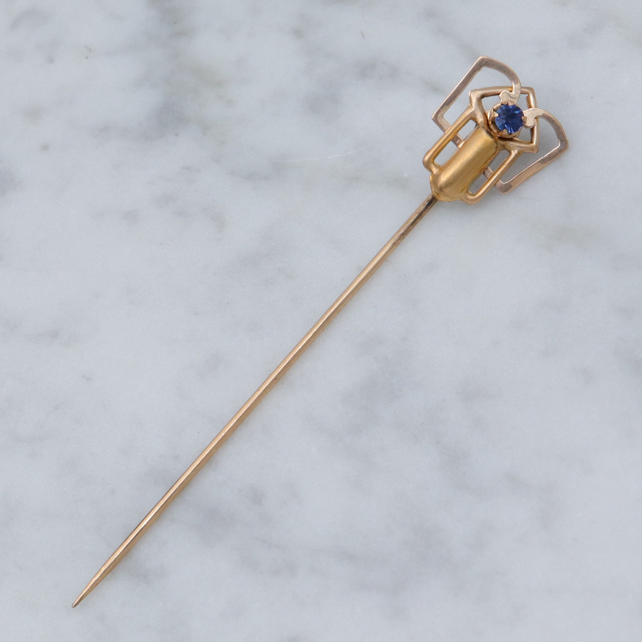Art Deco 10k gold faux sapphire stick pin