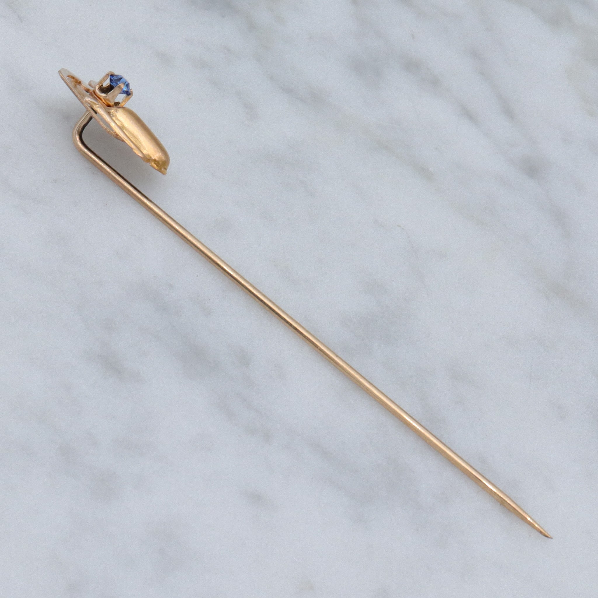 Art Deco 10k gold faux sapphire stick pin