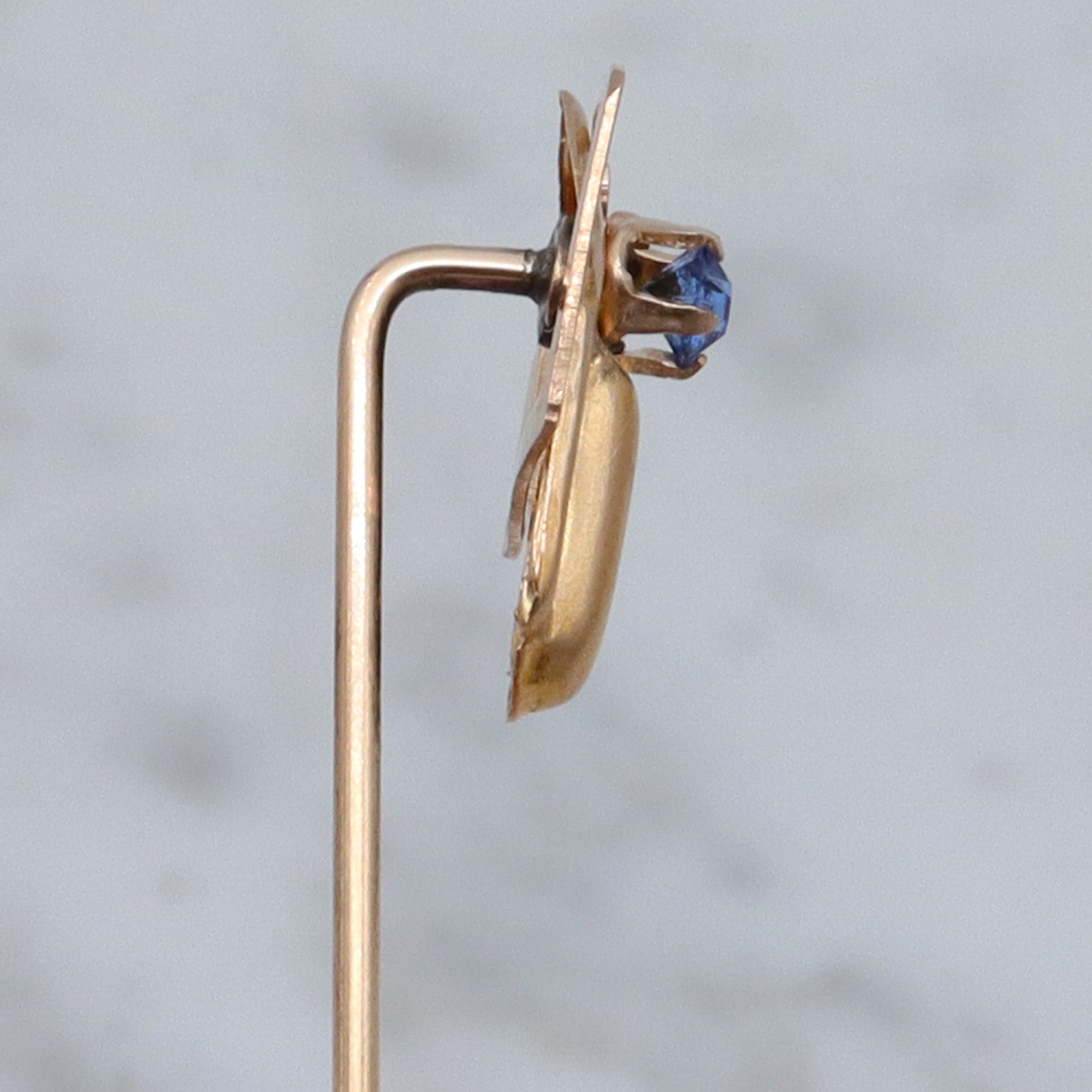 Art Deco 10k gold faux sapphire stick pin