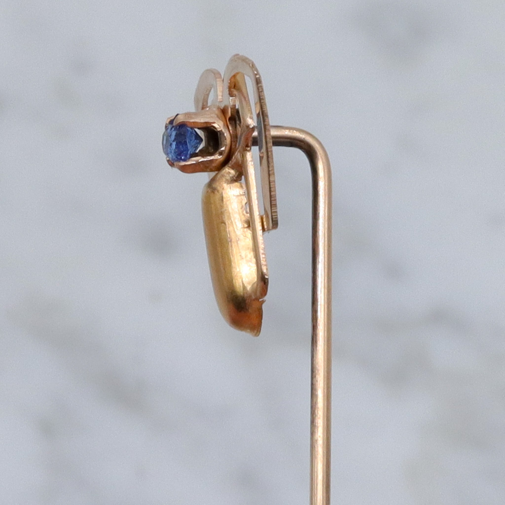 Art Deco 10k gold faux sapphire stick pin