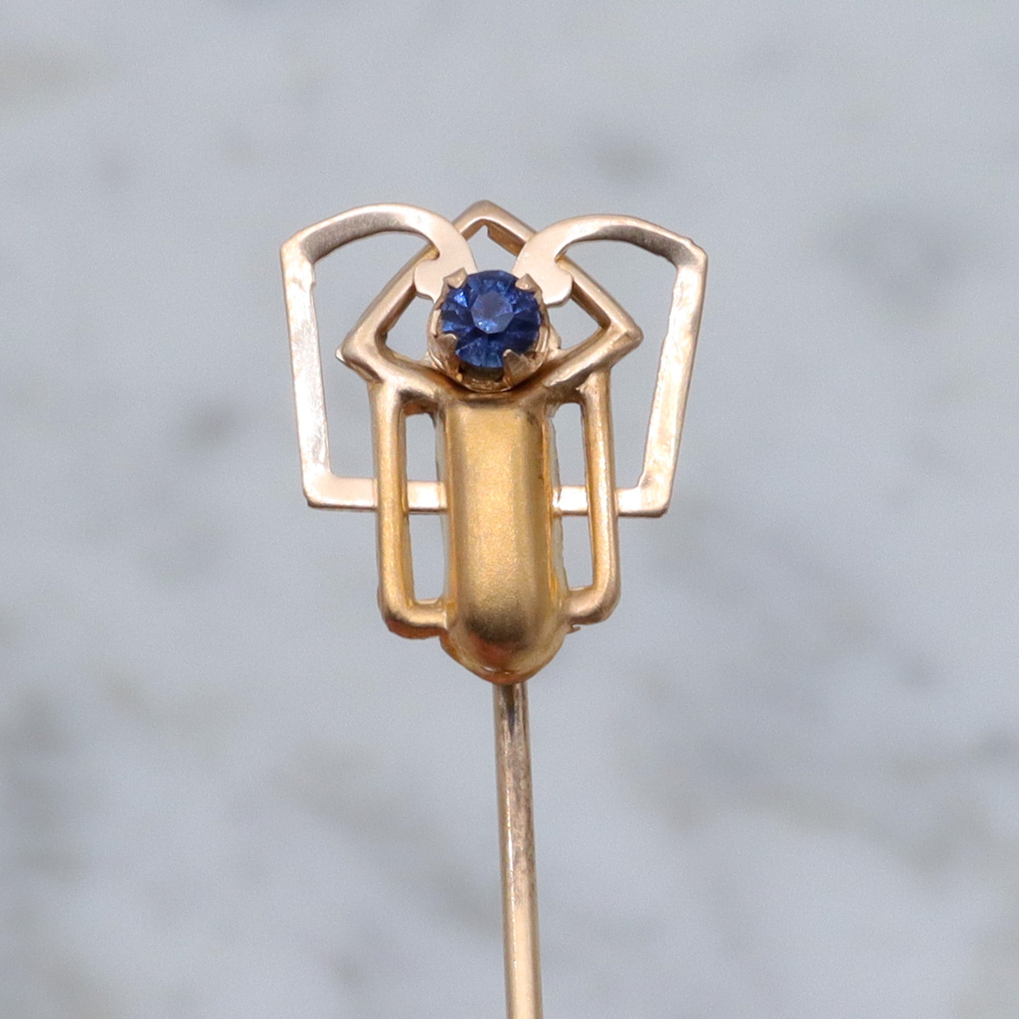 Art Deco 10k gold faux sapphire stick pin