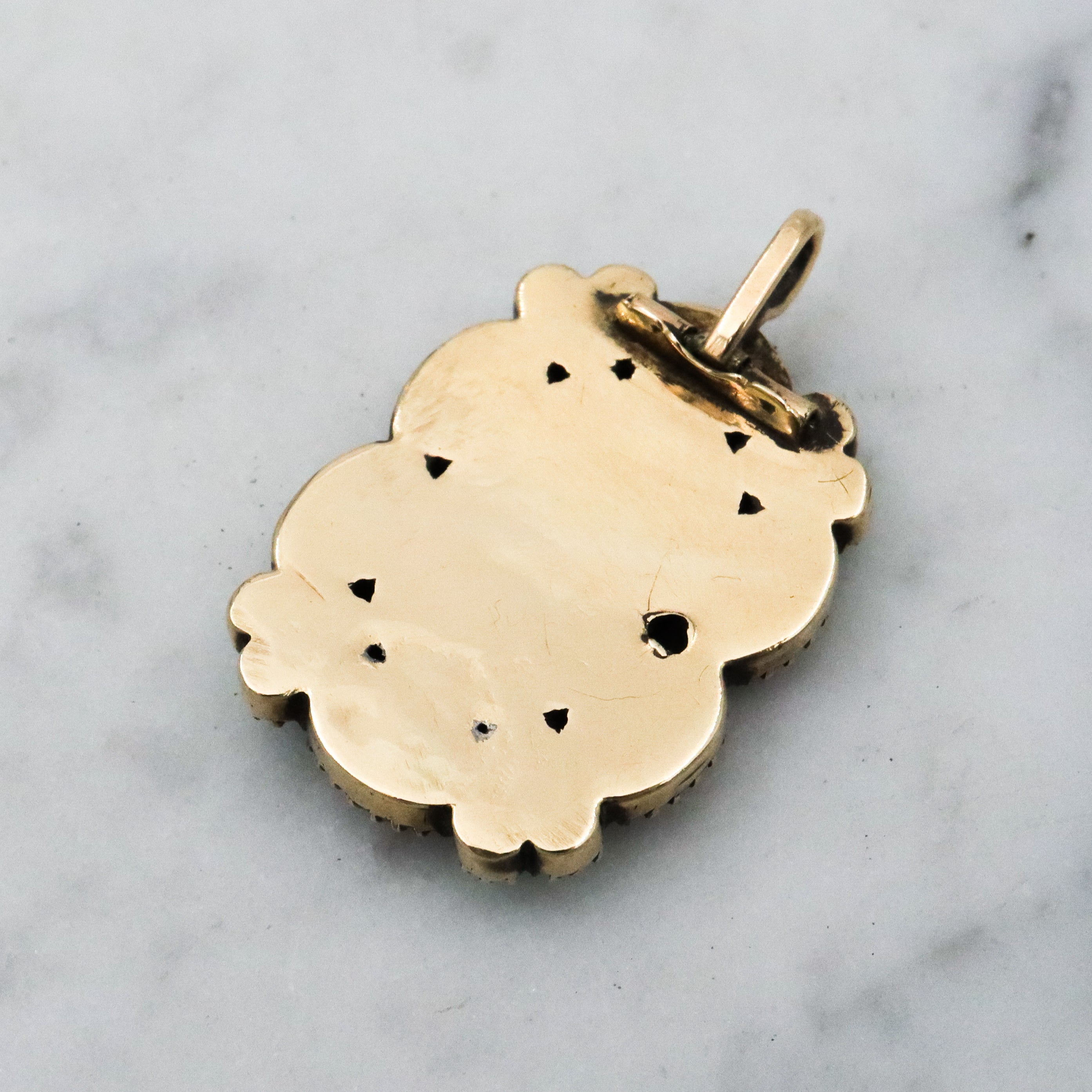 Georgian 10k gold garnet & turquoise hair pendant