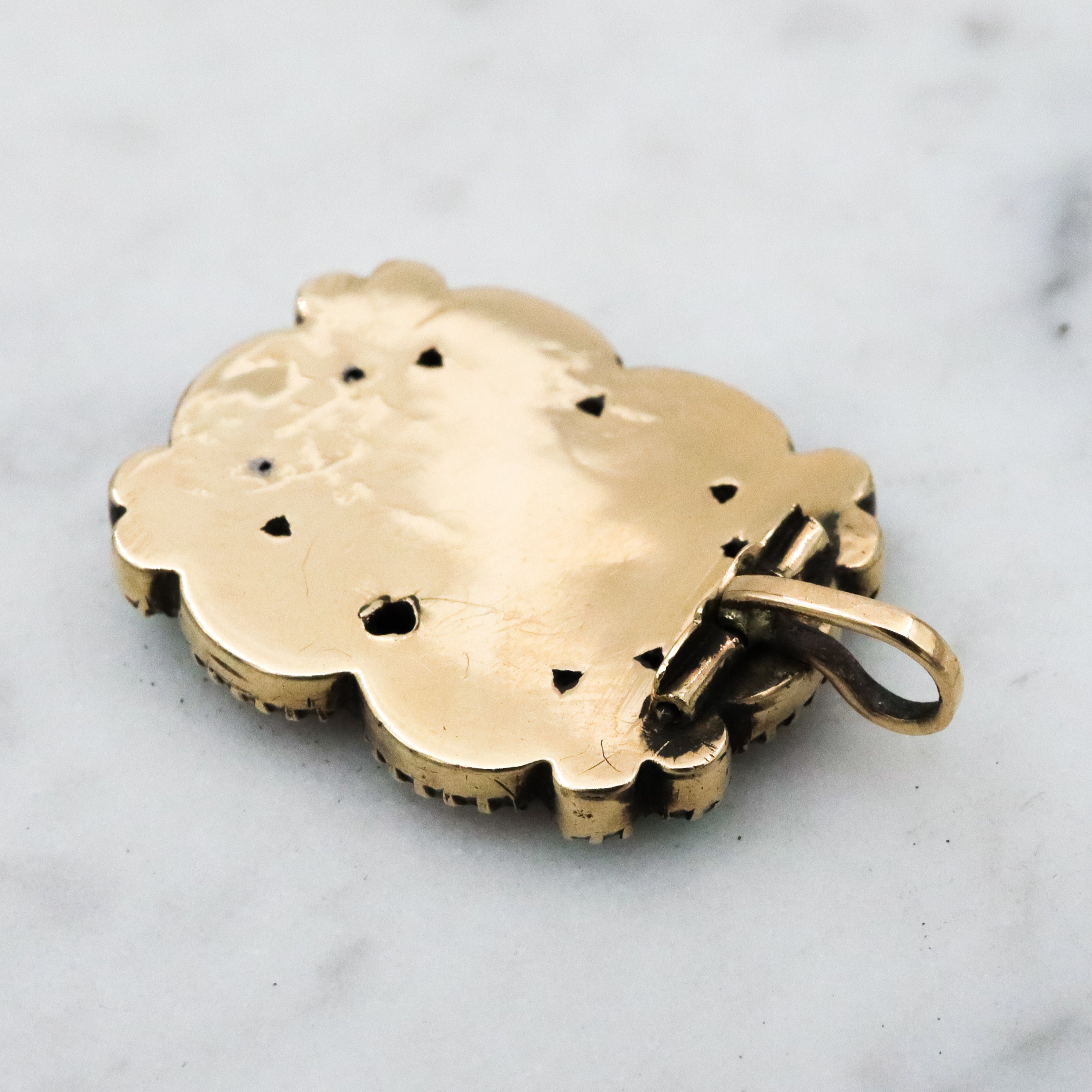 Georgian 10k gold garnet & turquoise hair pendant