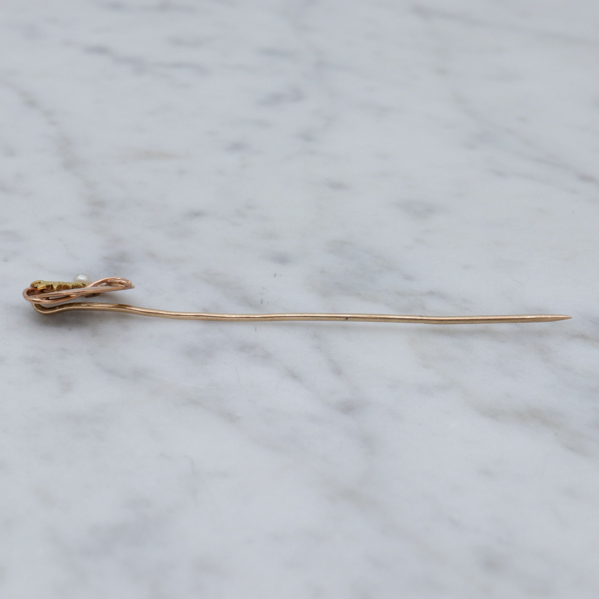 Antique Victorian 14k gold sunflower & pearl circle stick pin