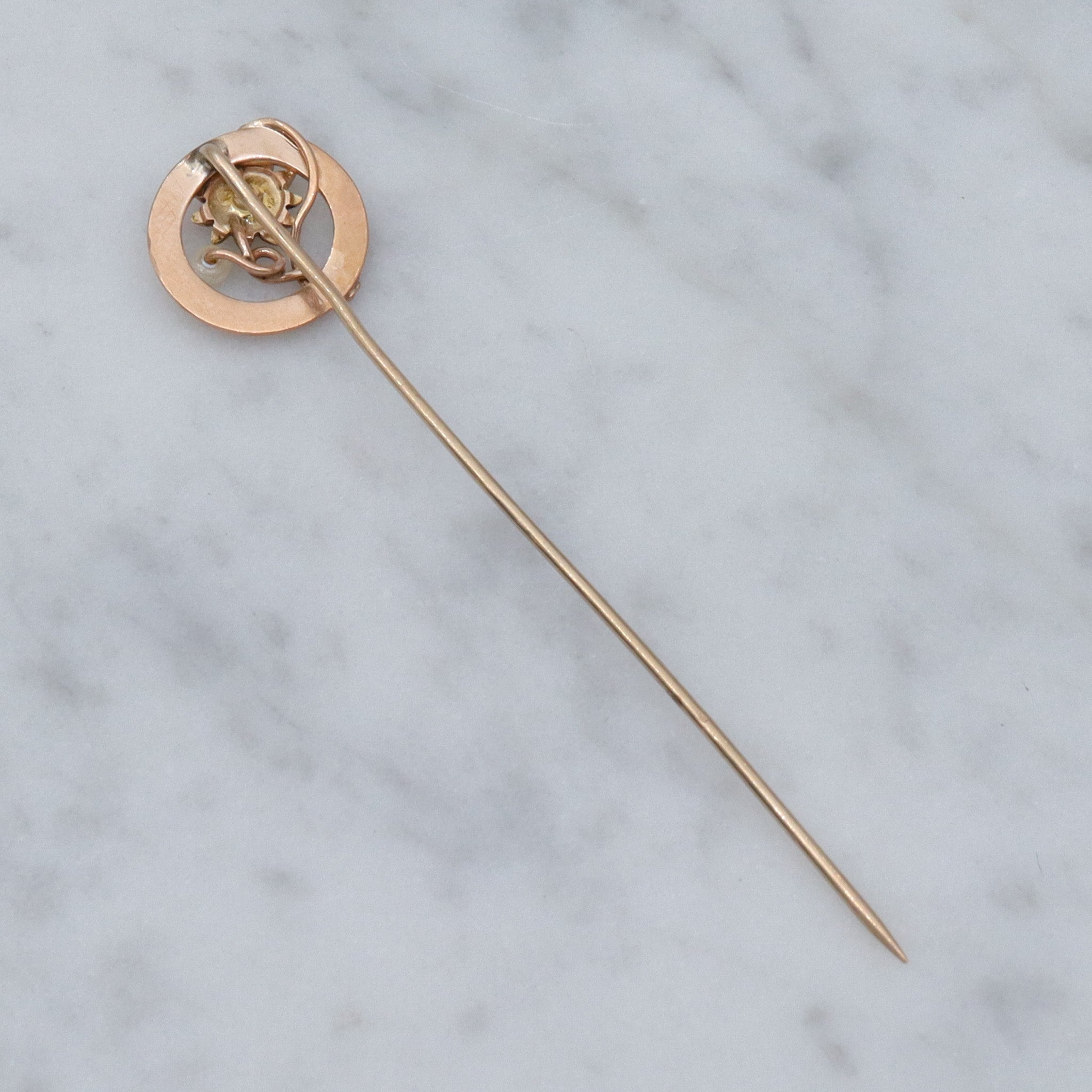 Antique Victorian 14k gold sunflower & pearl circle stick pin