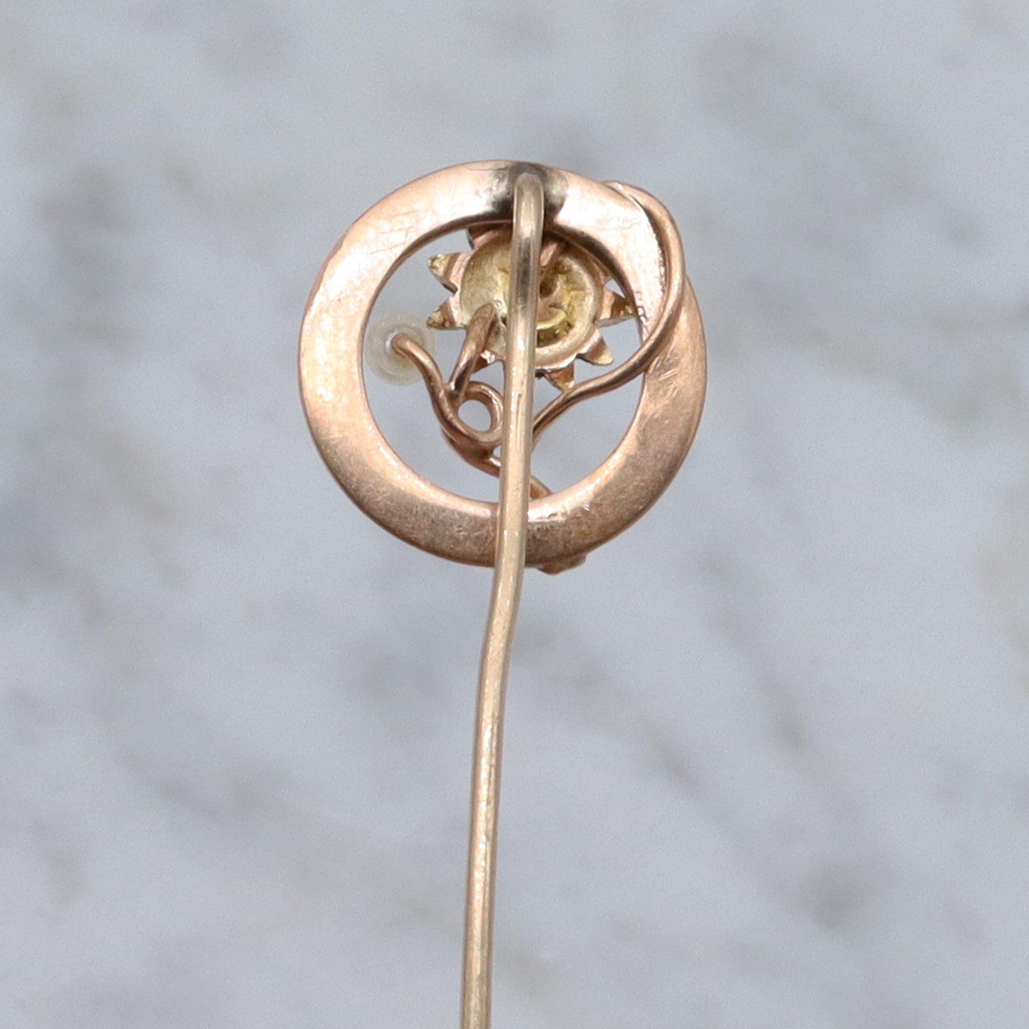 Antique Victorian 14k gold sunflower & pearl circle stick pin