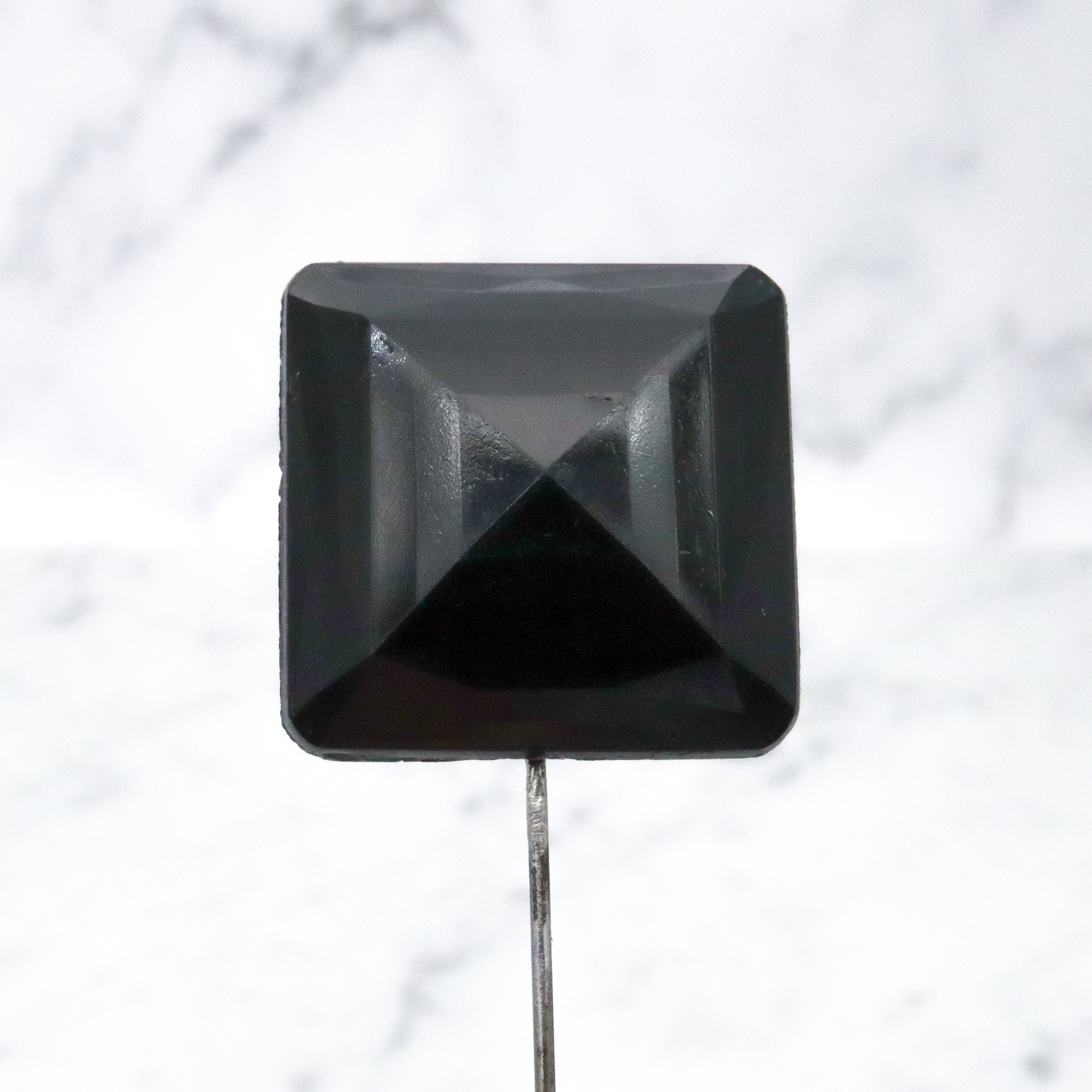 Antique Victorian French jet glass faceted square block stick pin
