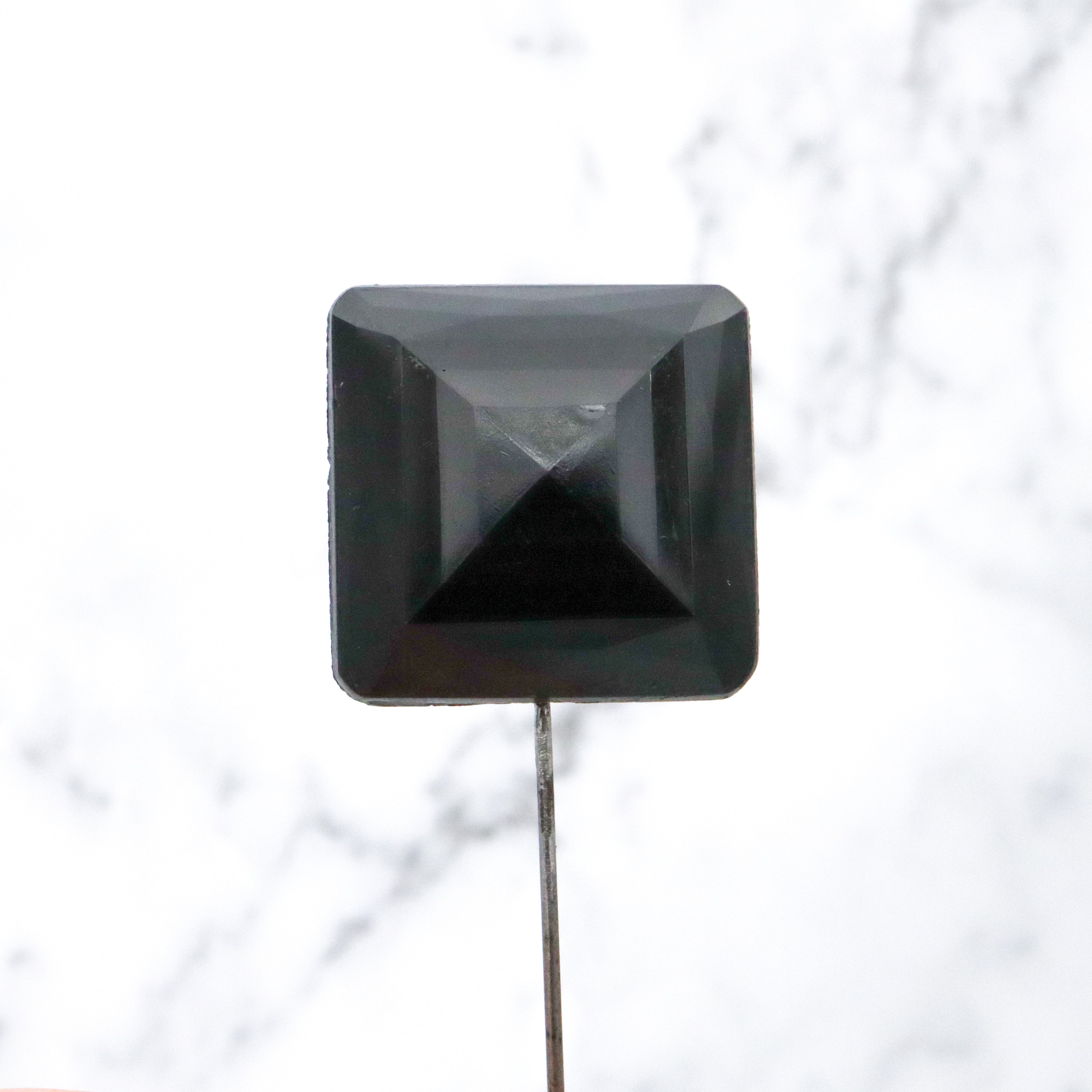 Antique Victorian French jet glass faceted square block stick pin