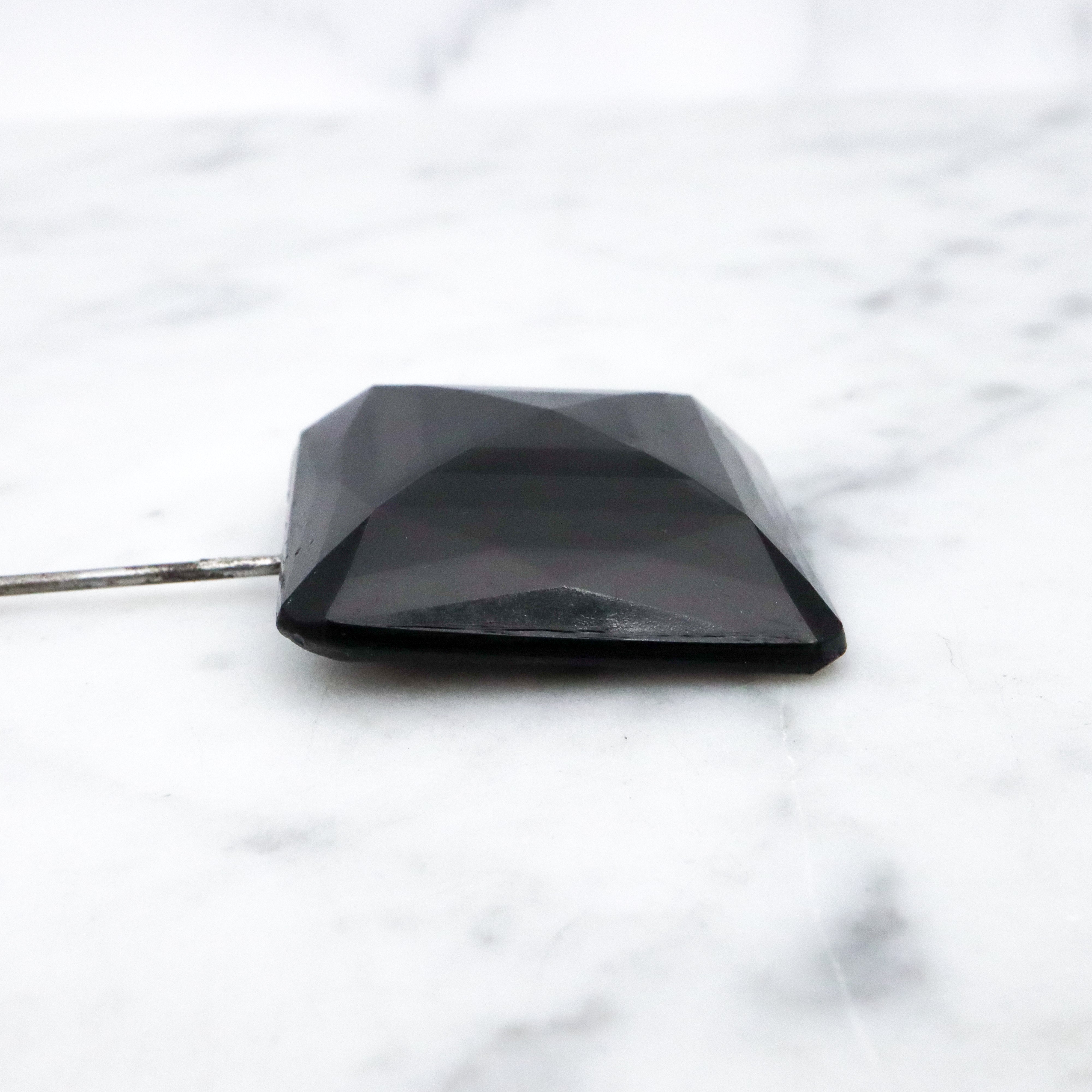 Antique Victorian French jet glass faceted square block stick pin