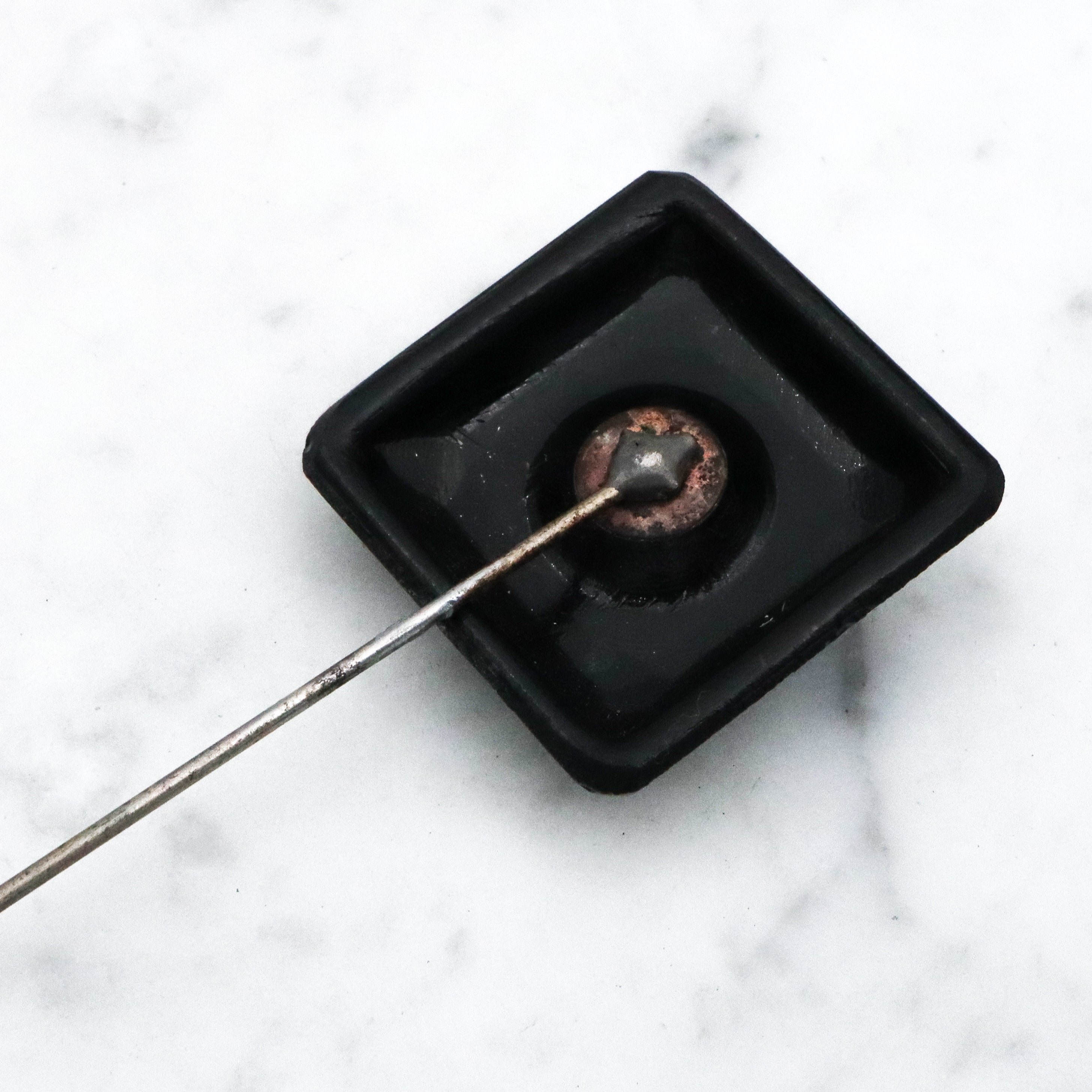 Antique Victorian French jet glass faceted square block stick pin