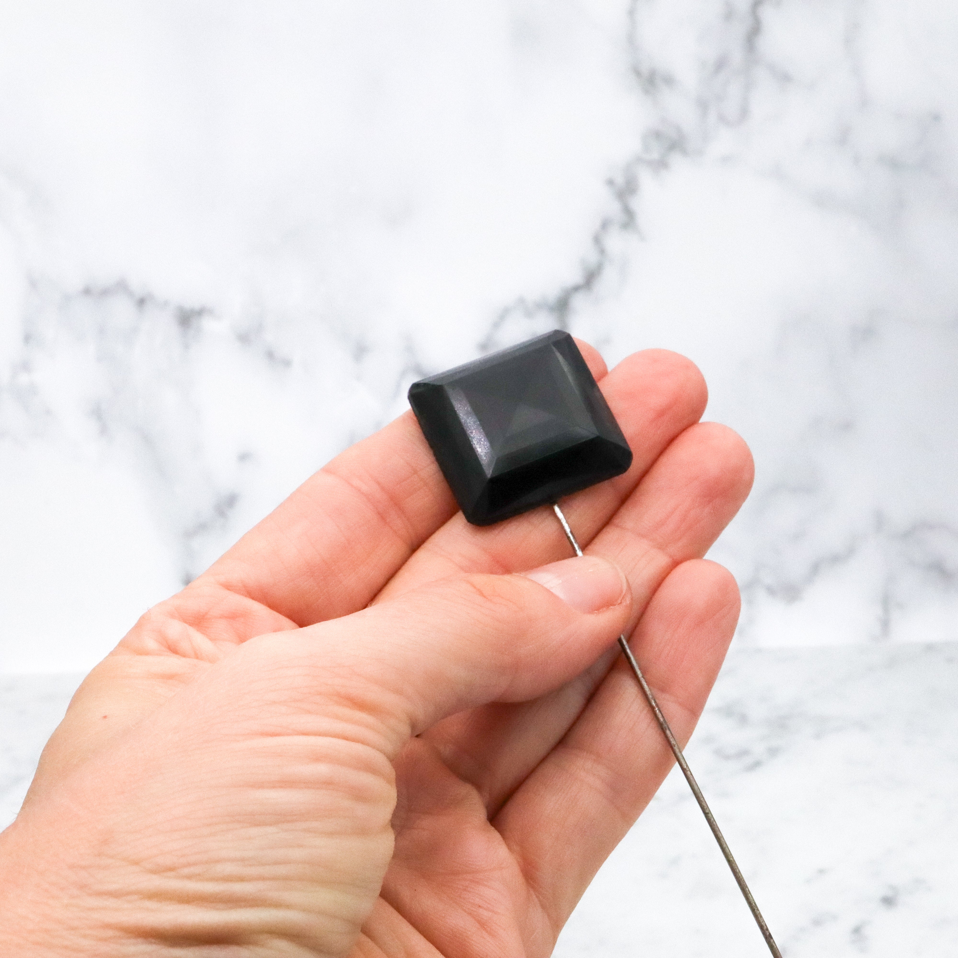 Antique Victorian French jet glass faceted square block stick pin