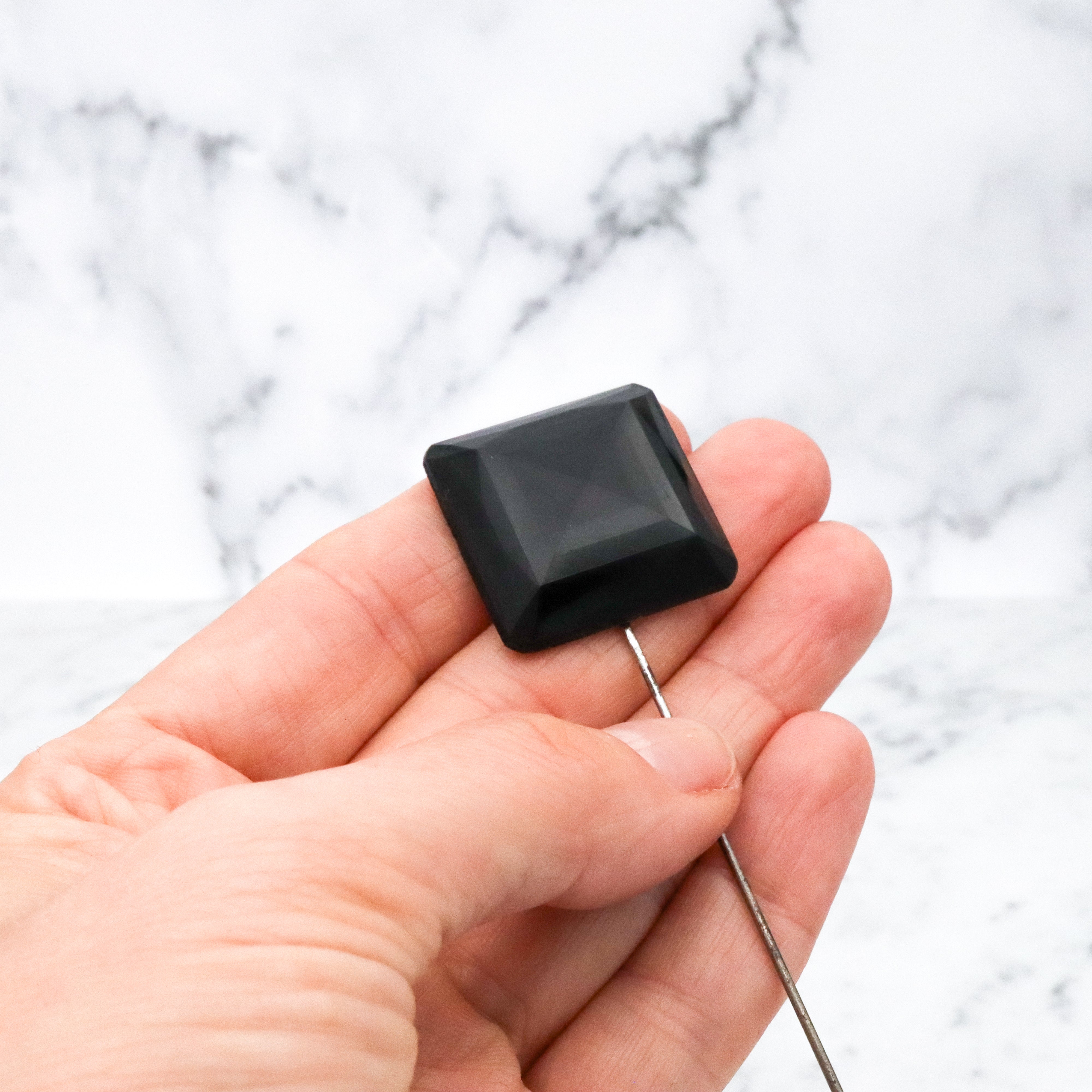 Antique Victorian French jet glass faceted square block stick pin