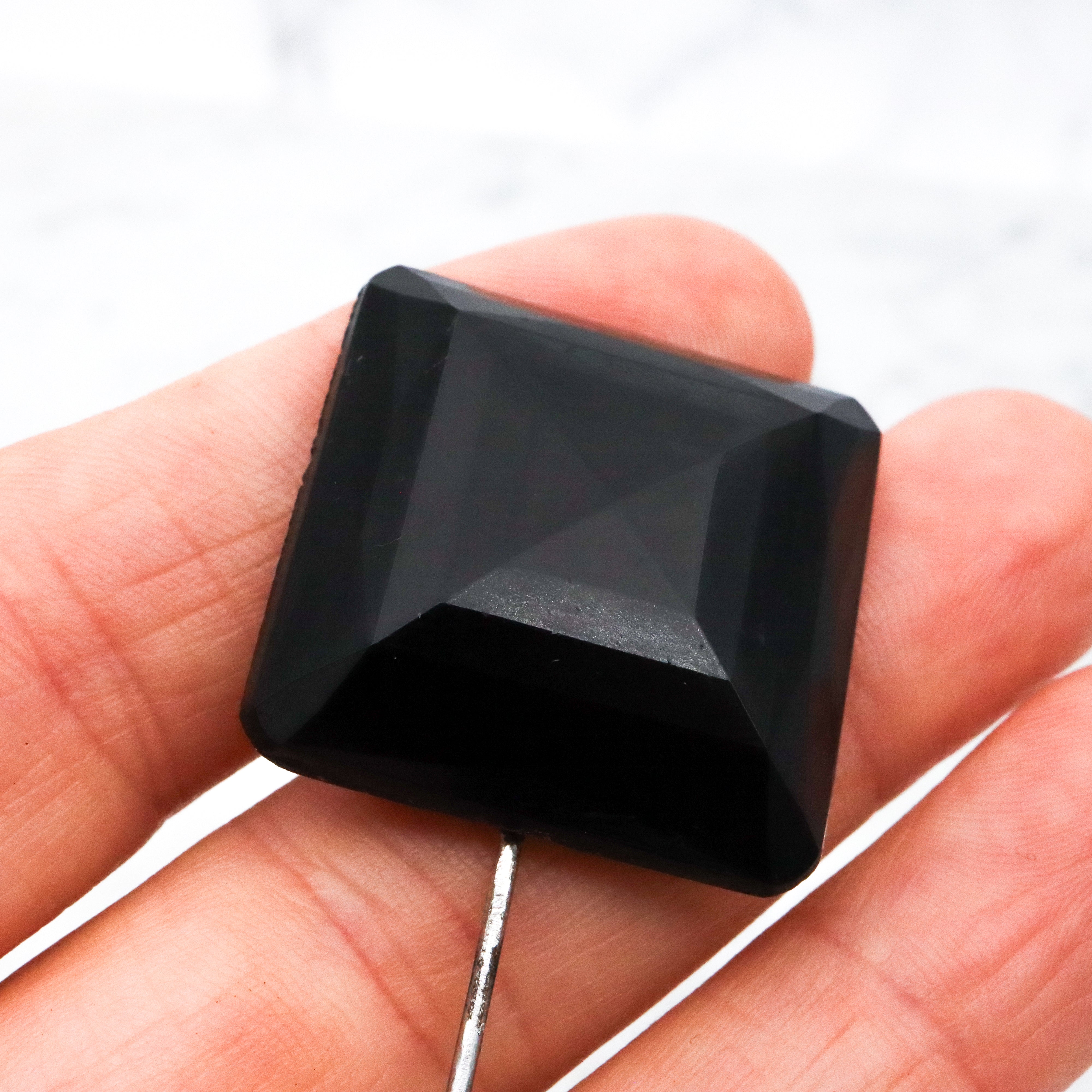 Antique Victorian French jet glass faceted square block stick pin