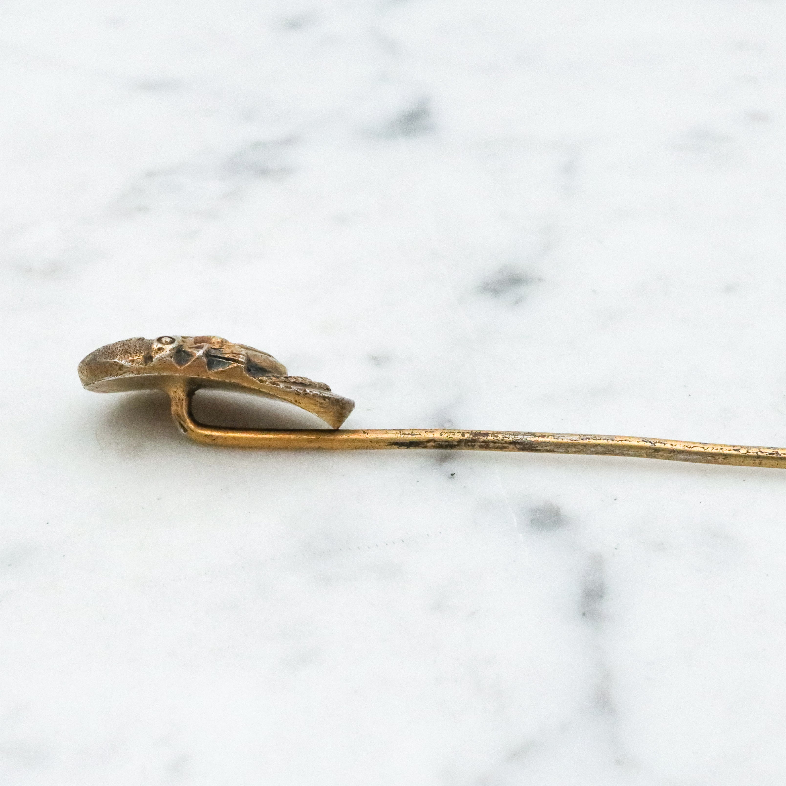 Antique gilt silver Mexican Aztec tribal mask stick pin