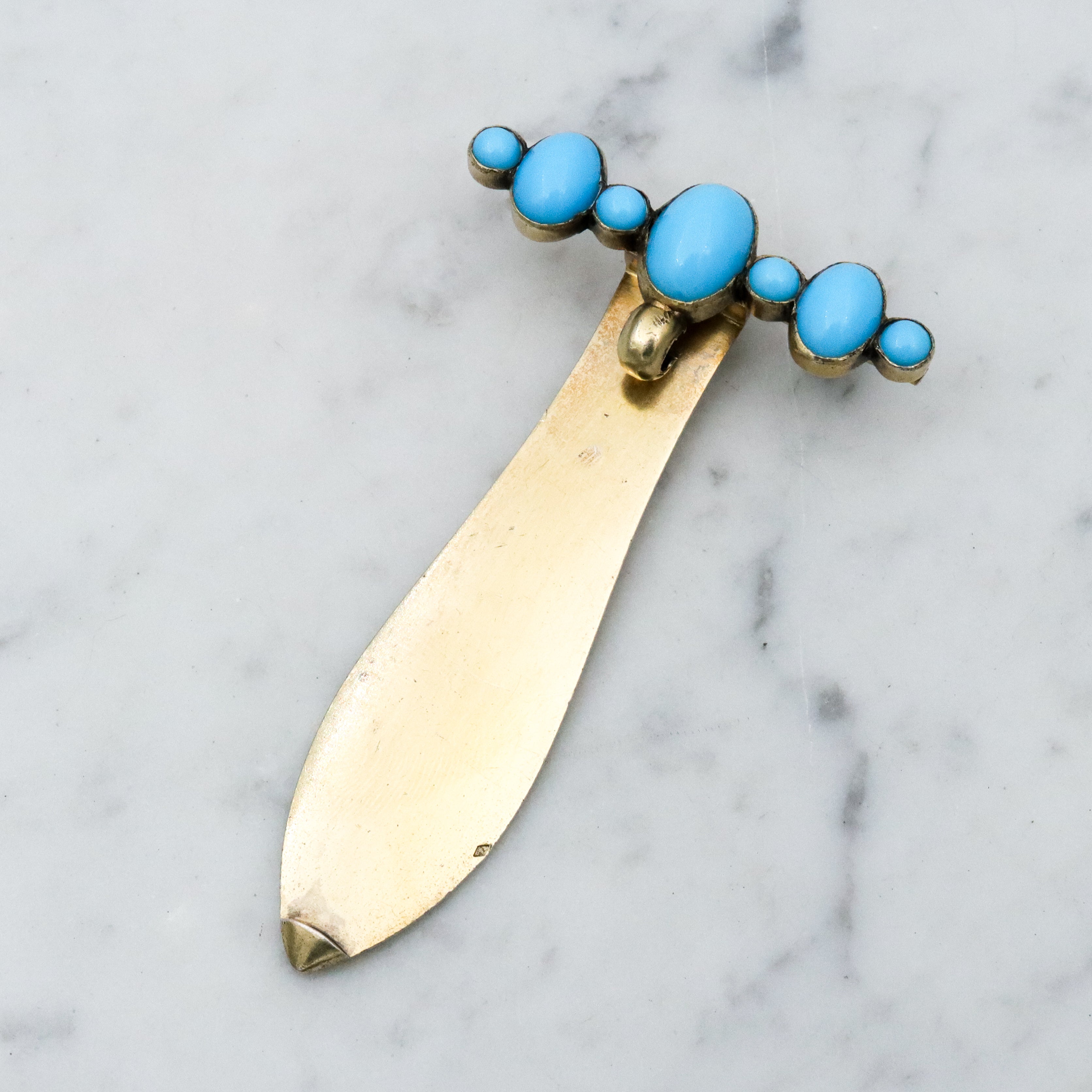 Antique French Victorian gilt silver turquoise hinged chatelaine clip