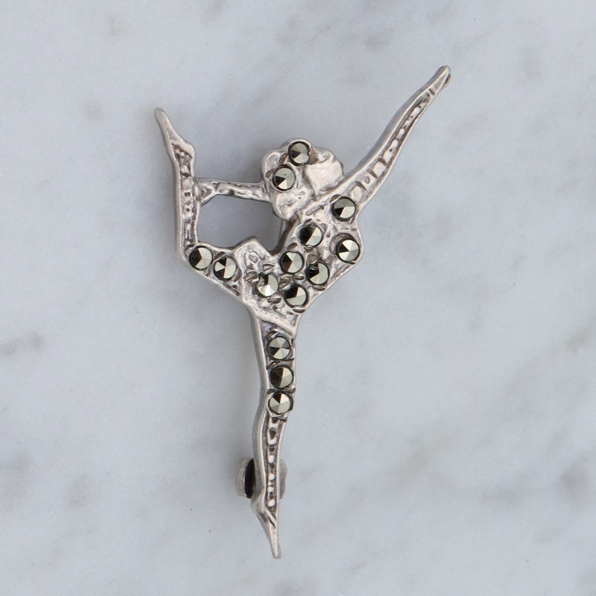 Antique Art Deco sterling marcasite figural gymnast brooch