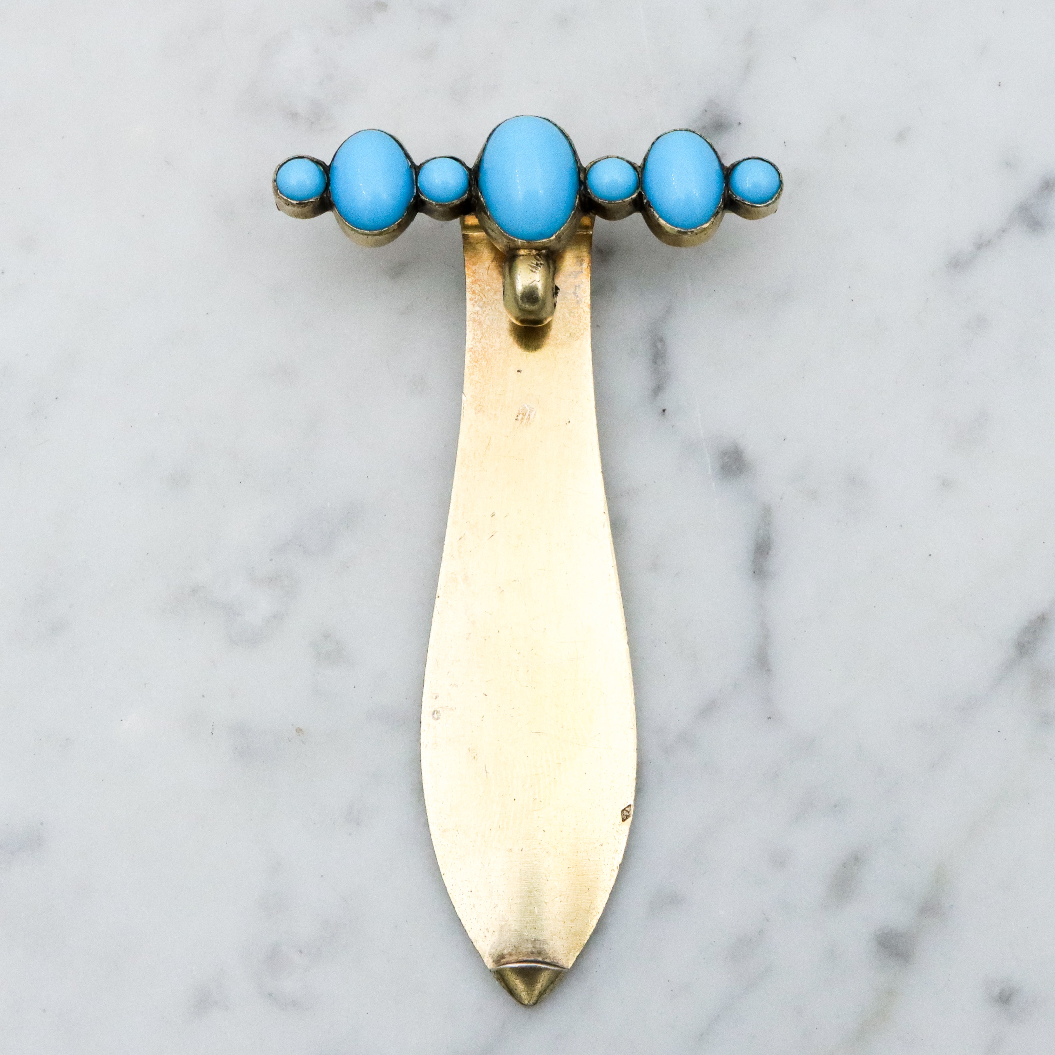 Antique French Victorian gilt silver turquoise hinged chatelaine clip