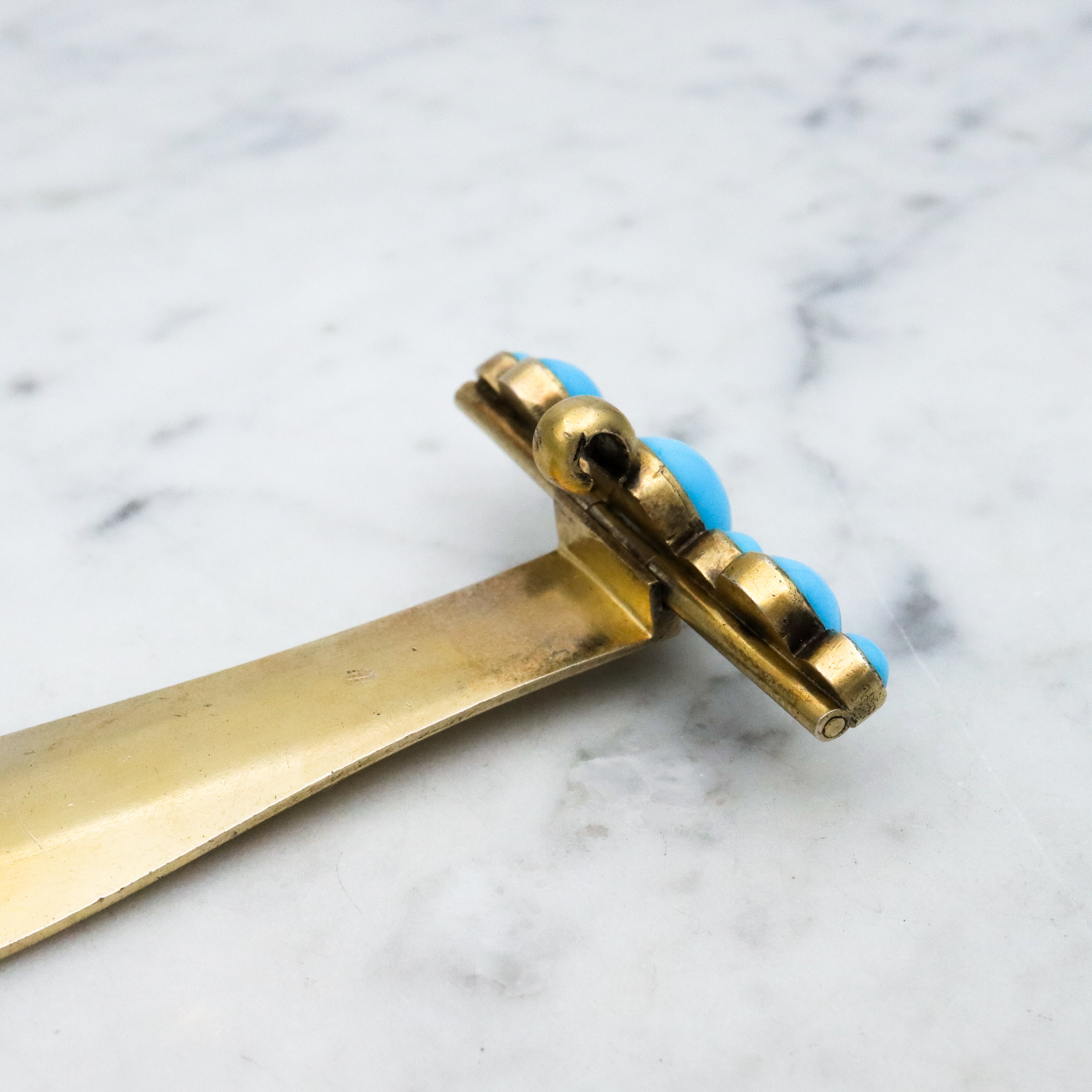 Antique French Victorian gilt silver turquoise hinged chatelaine clip