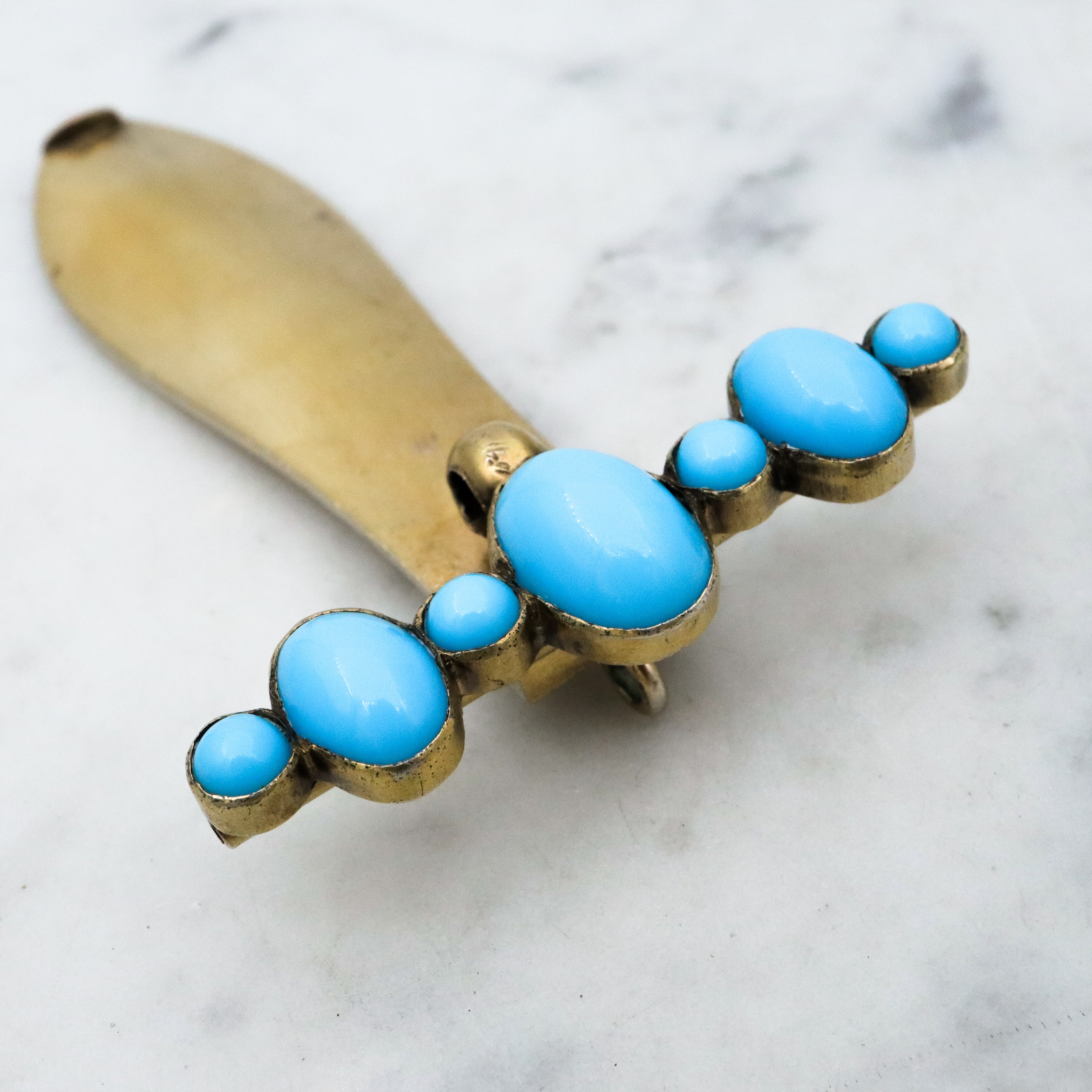 Antique French Victorian gilt silver turquoise hinged chatelaine clip