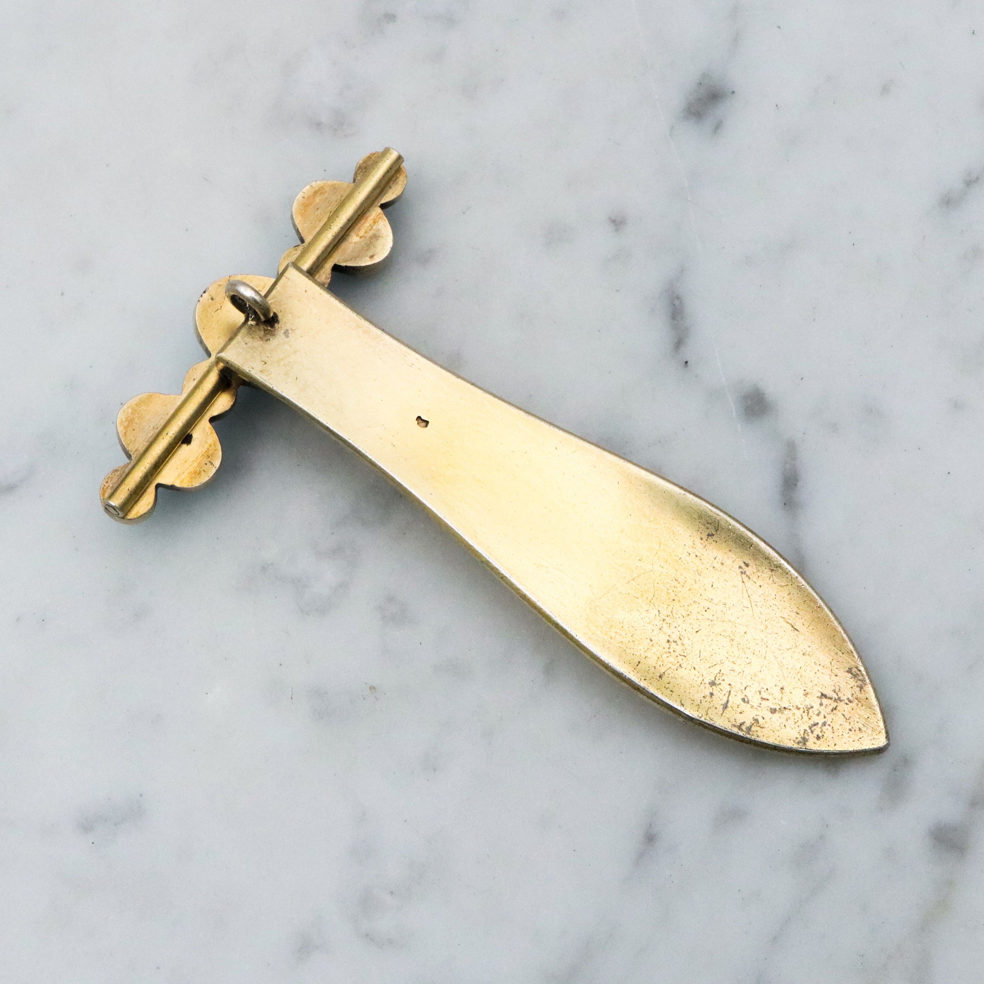 Antique French Victorian gilt silver turquoise hinged chatelaine clip