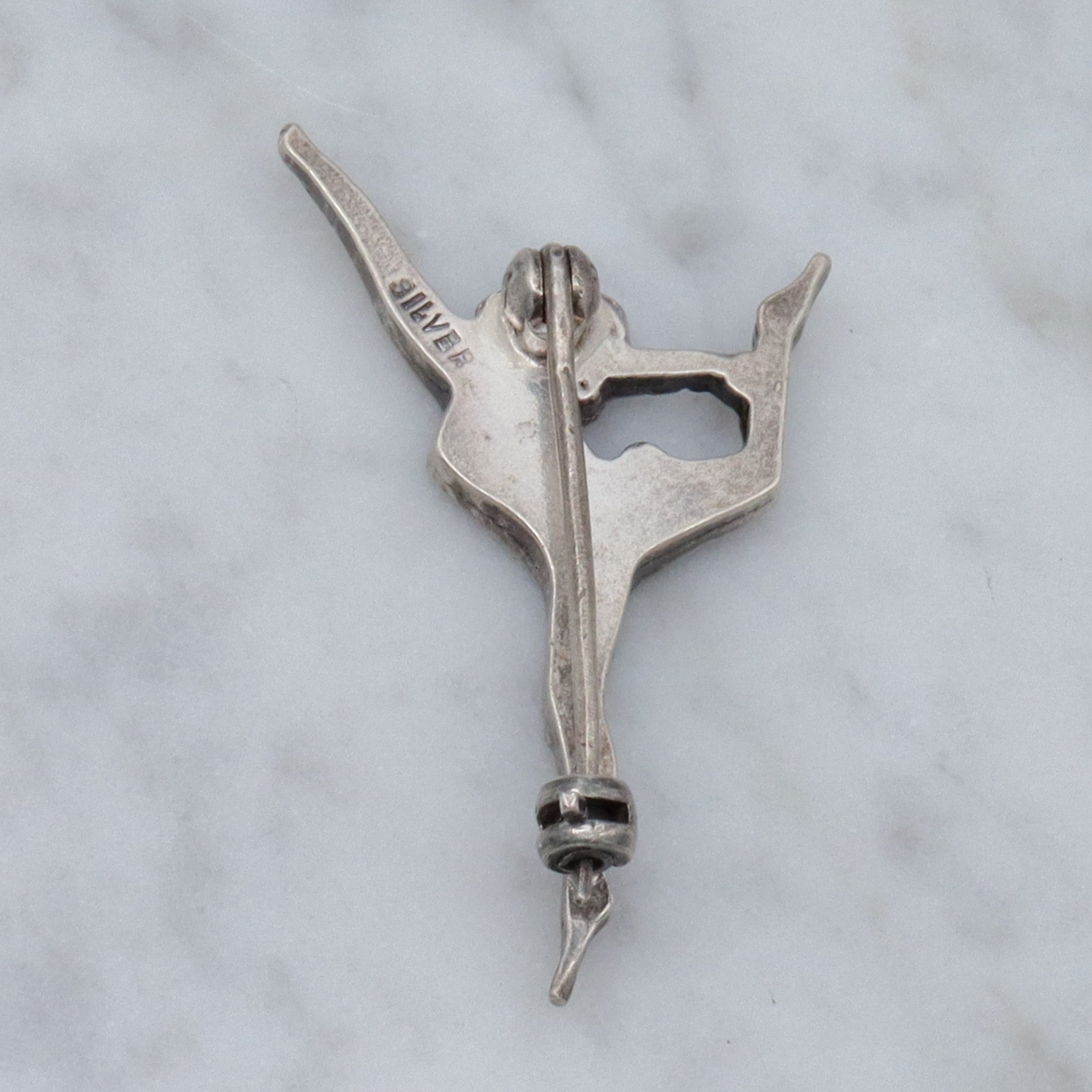 Antique Art Deco sterling marcasite figural gymnast brooch