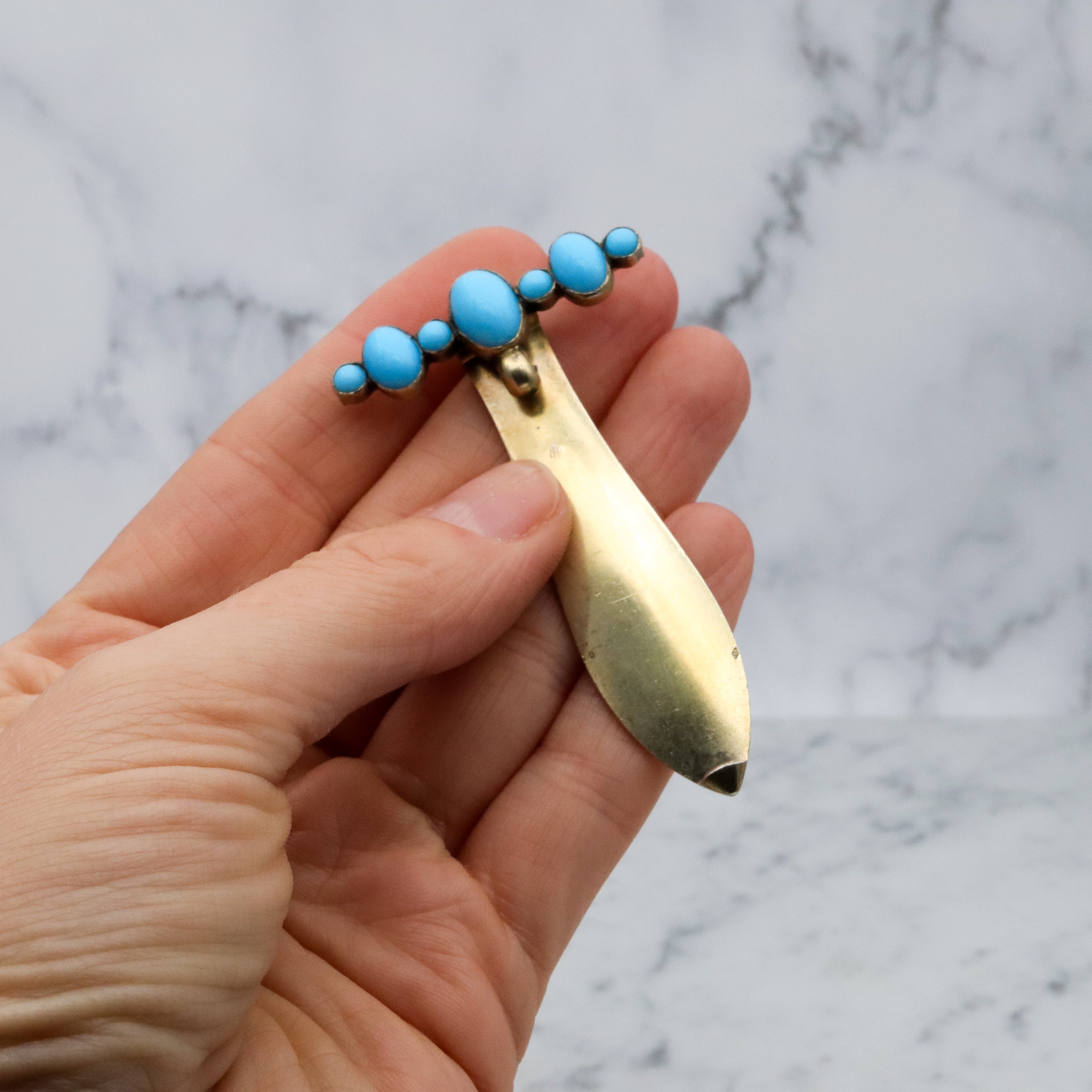 Antique French Victorian gilt silver turquoise hinged chatelaine clip