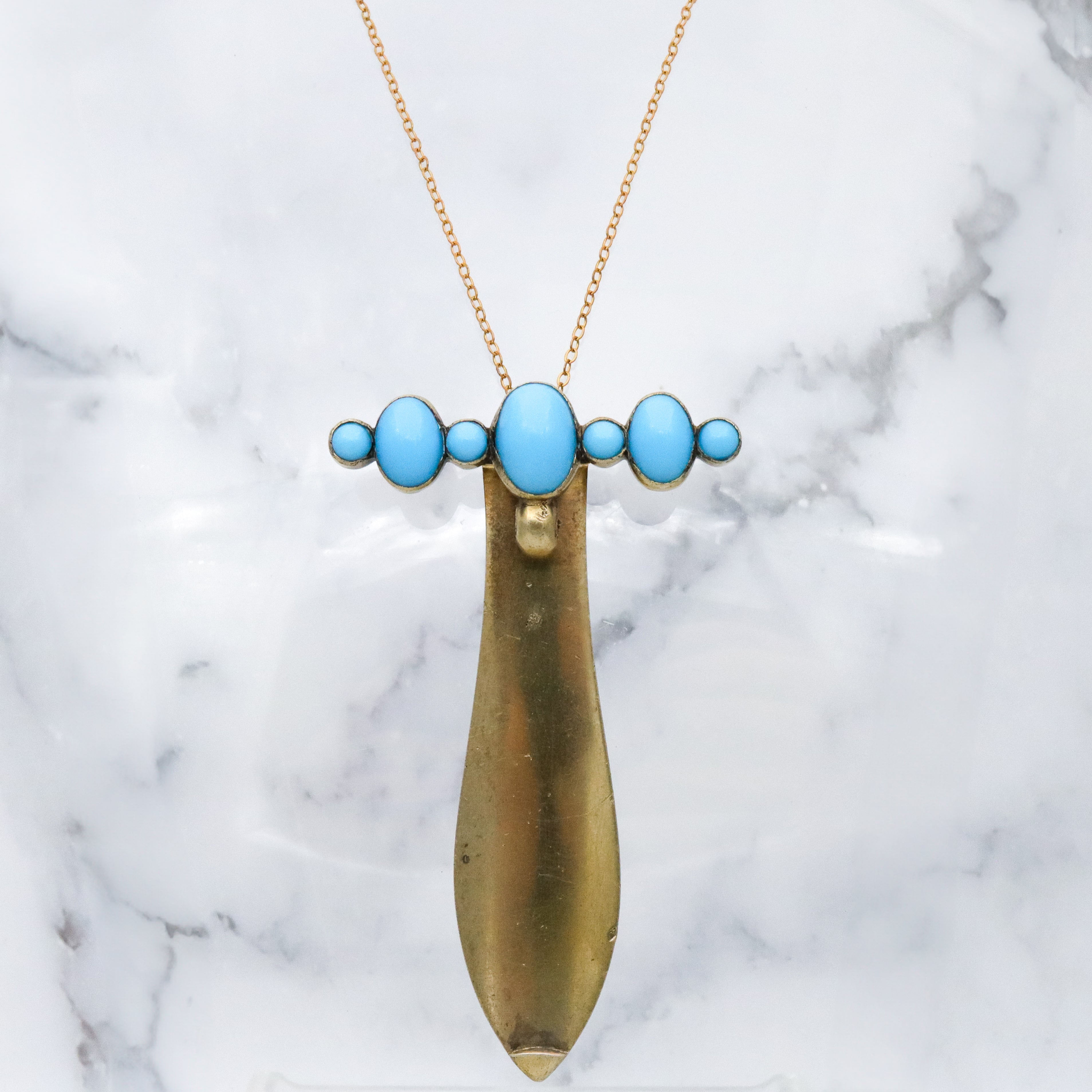 Antique French Victorian gilt silver turquoise hinged chatelaine clip