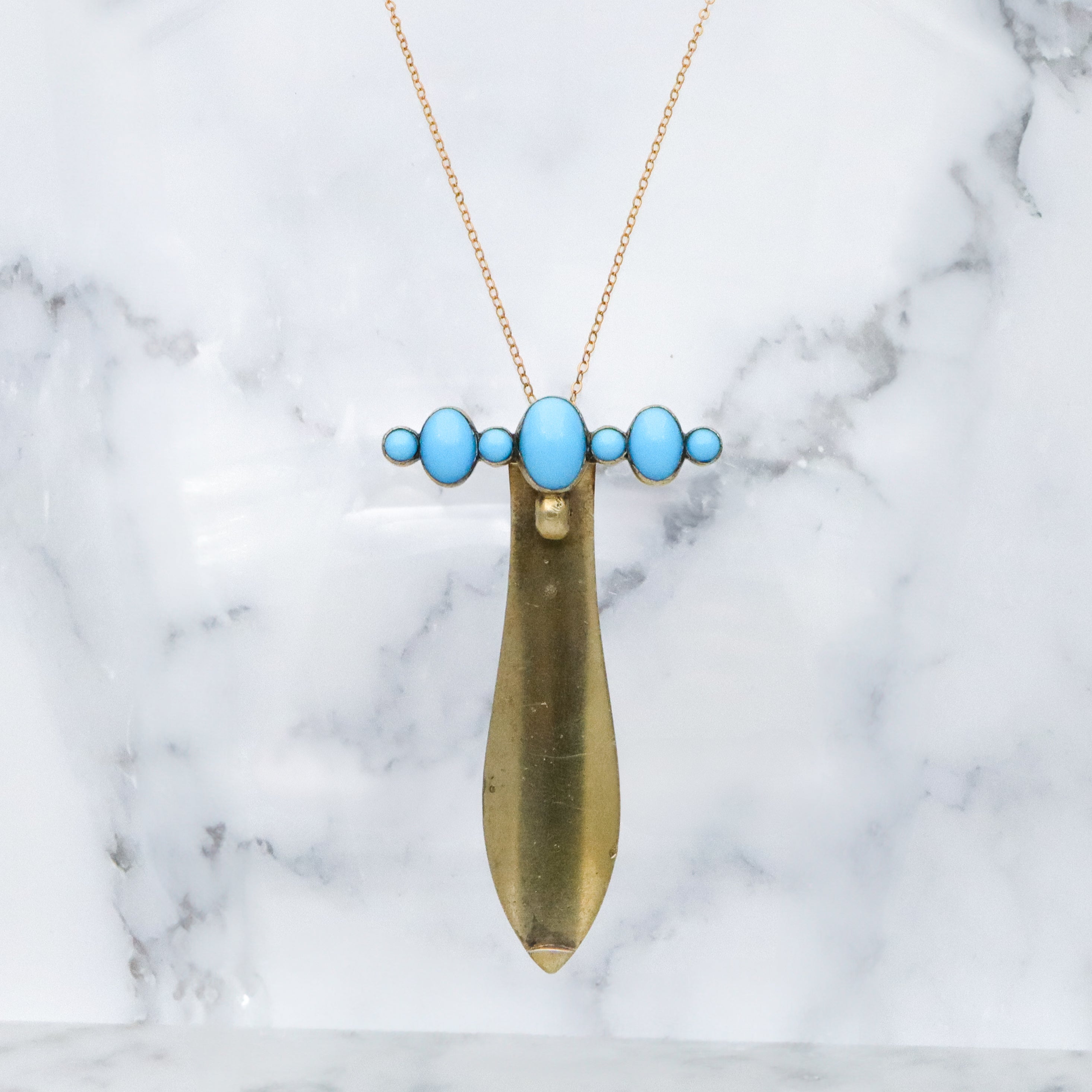 Antique French Victorian gilt silver turquoise hinged chatelaine clip