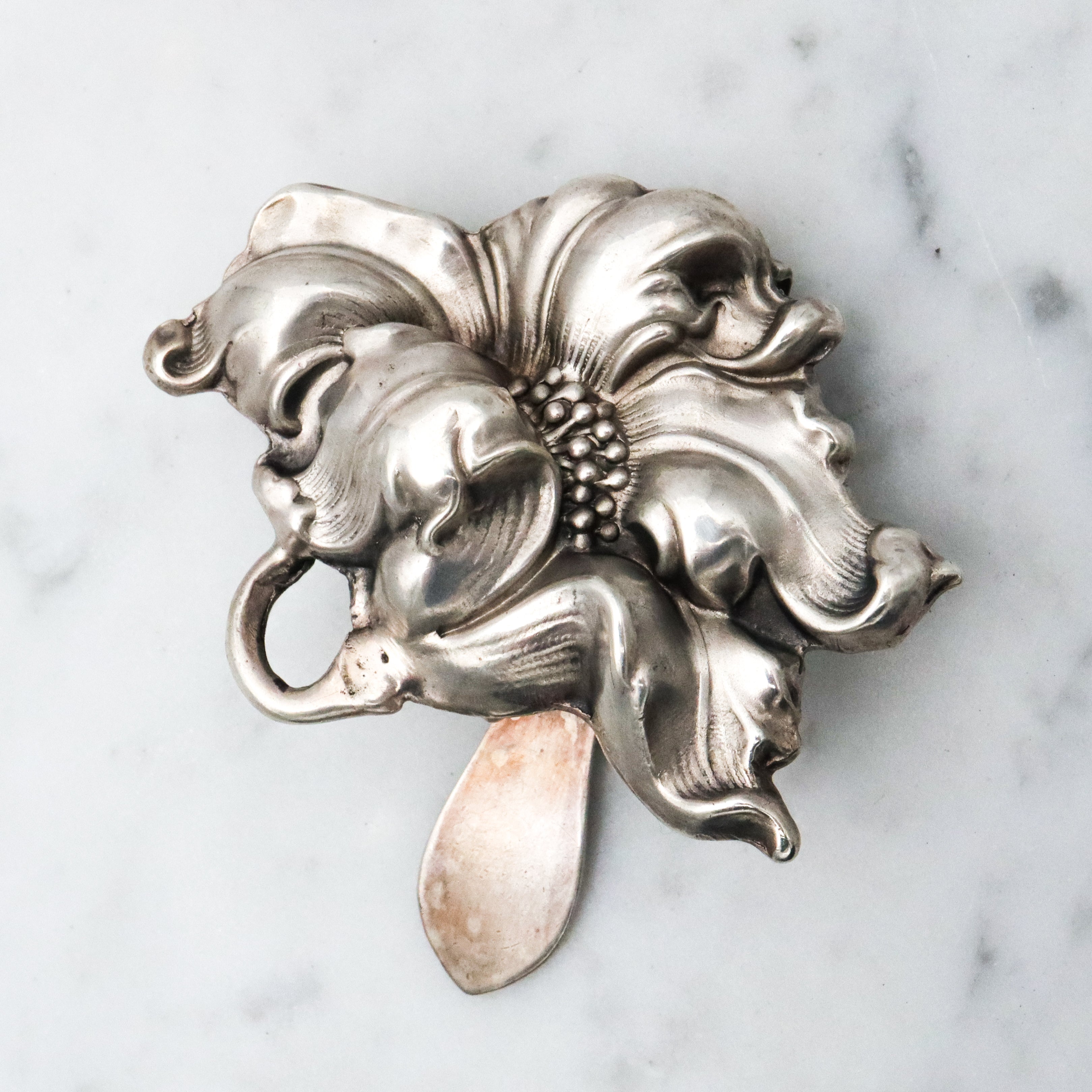 Antique Art Nouveau Unger Brothers poppy flower chatelaine clip