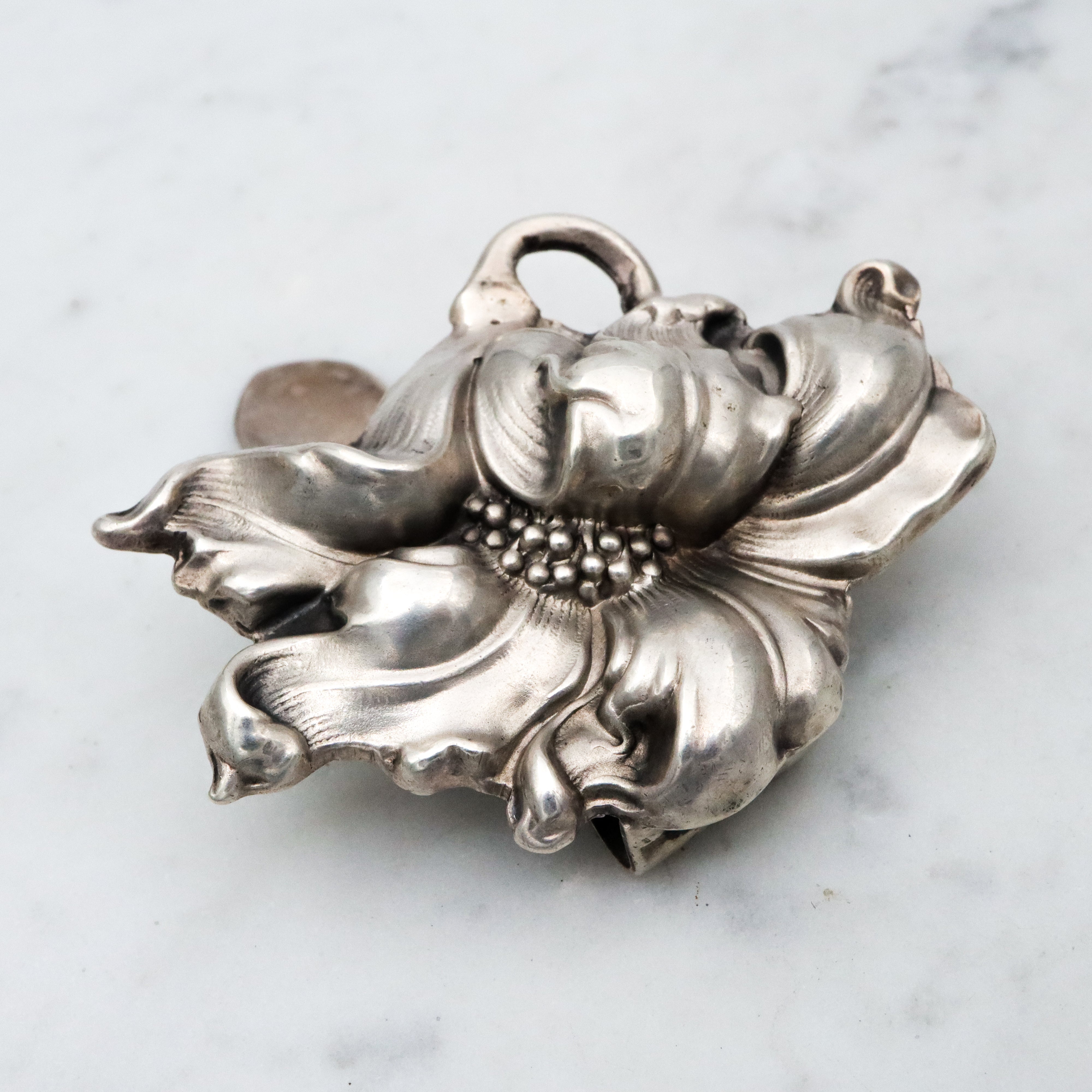 Antique Art Nouveau Unger Brothers poppy flower chatelaine clip