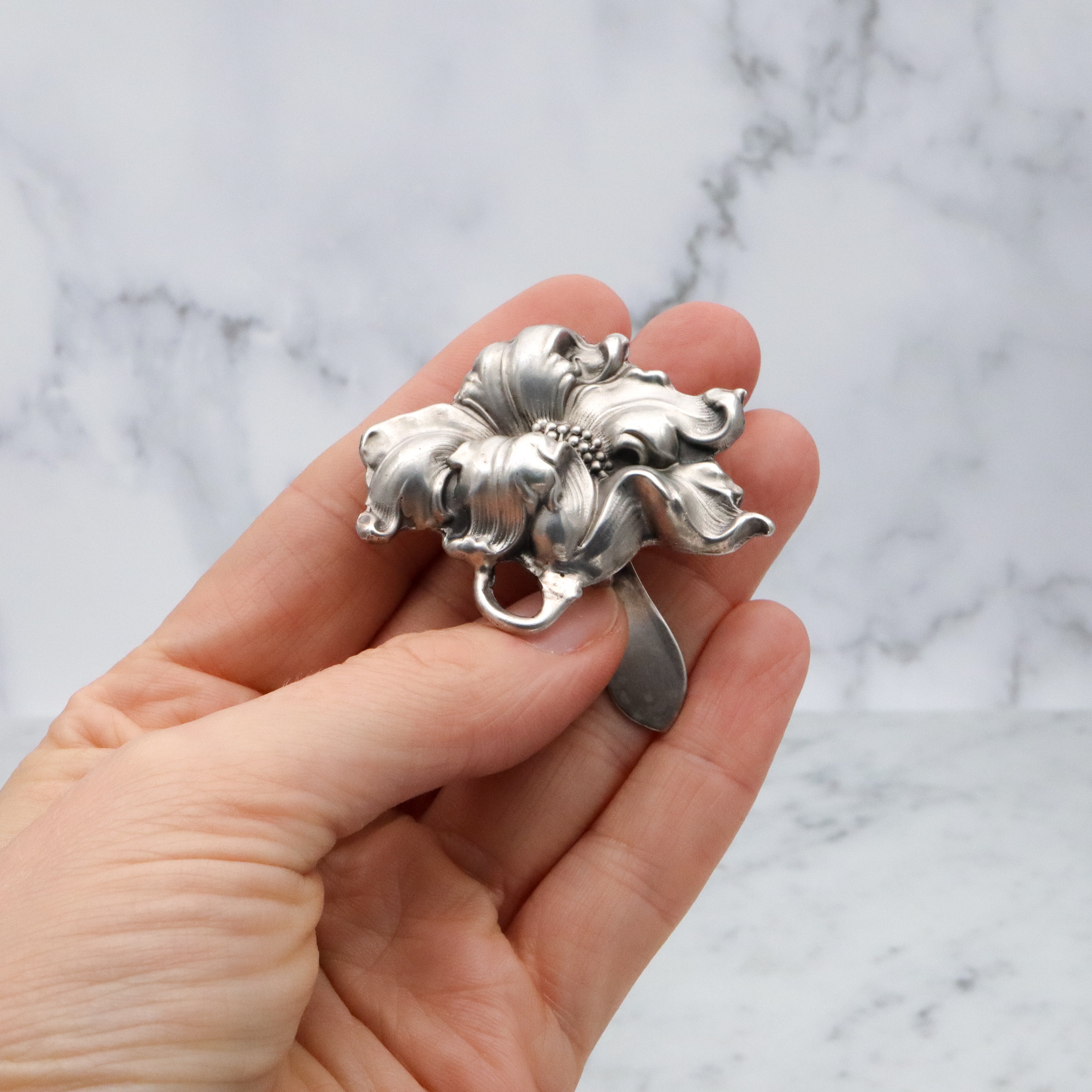 Antique Art Nouveau Unger Brothers poppy flower chatelaine clip