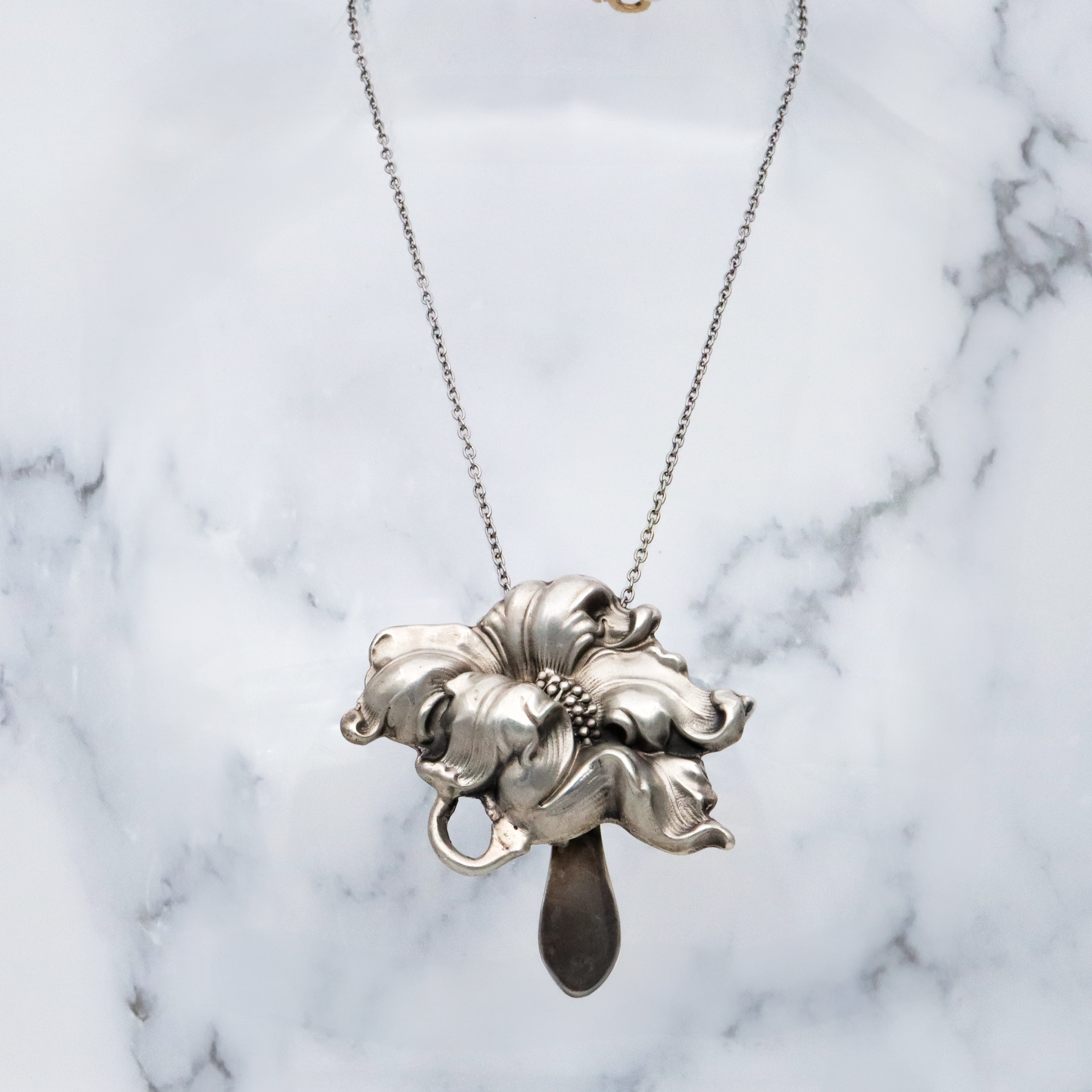 Antique Art Nouveau Unger Brothers poppy flower chatelaine clip