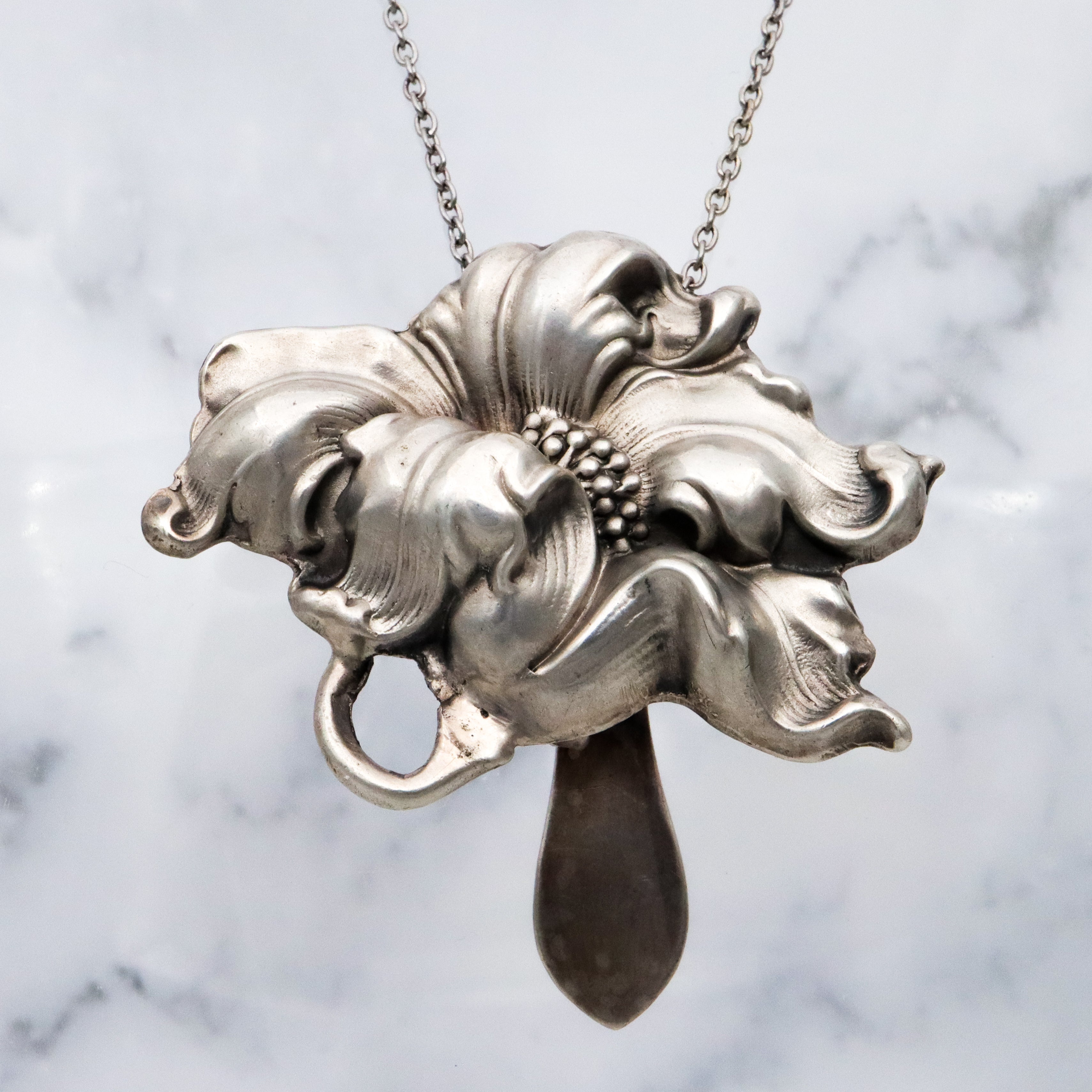 Antique Art Nouveau Unger Brothers poppy flower chatelaine clip