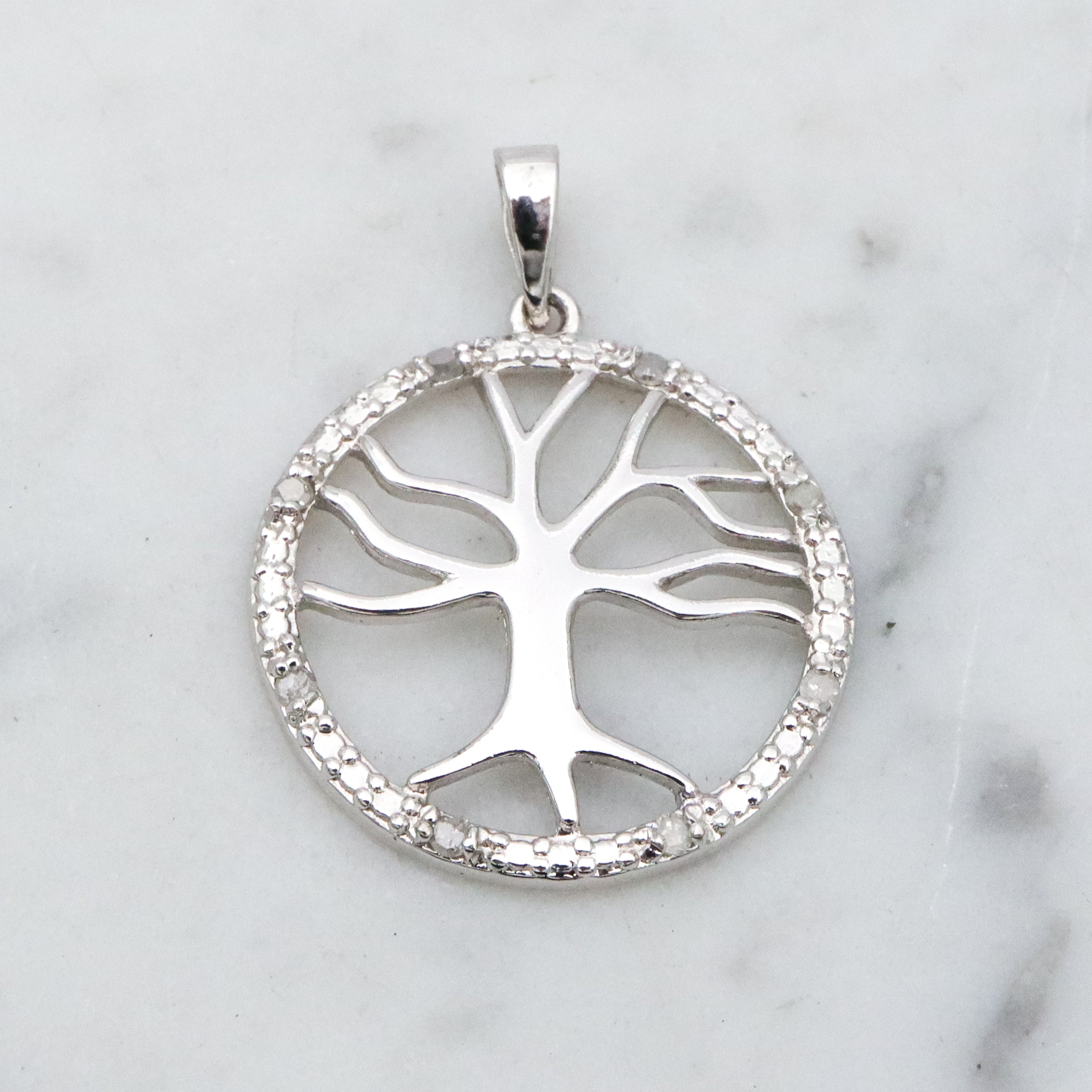 Vintage Marsala sterling & diamond tree of life pendant