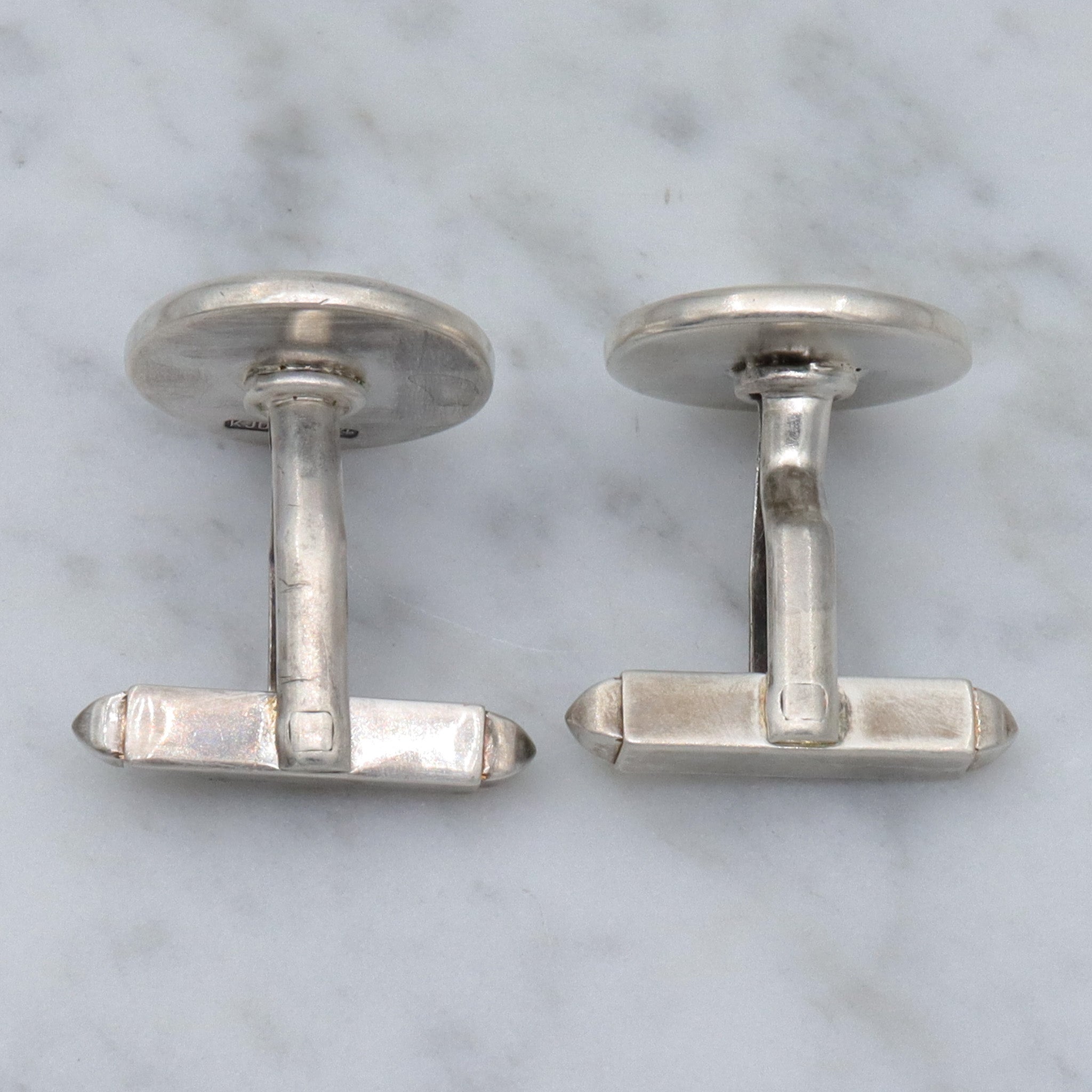 Retro English sterling guilloche enamel circle checkerboard cufflinks by KJD