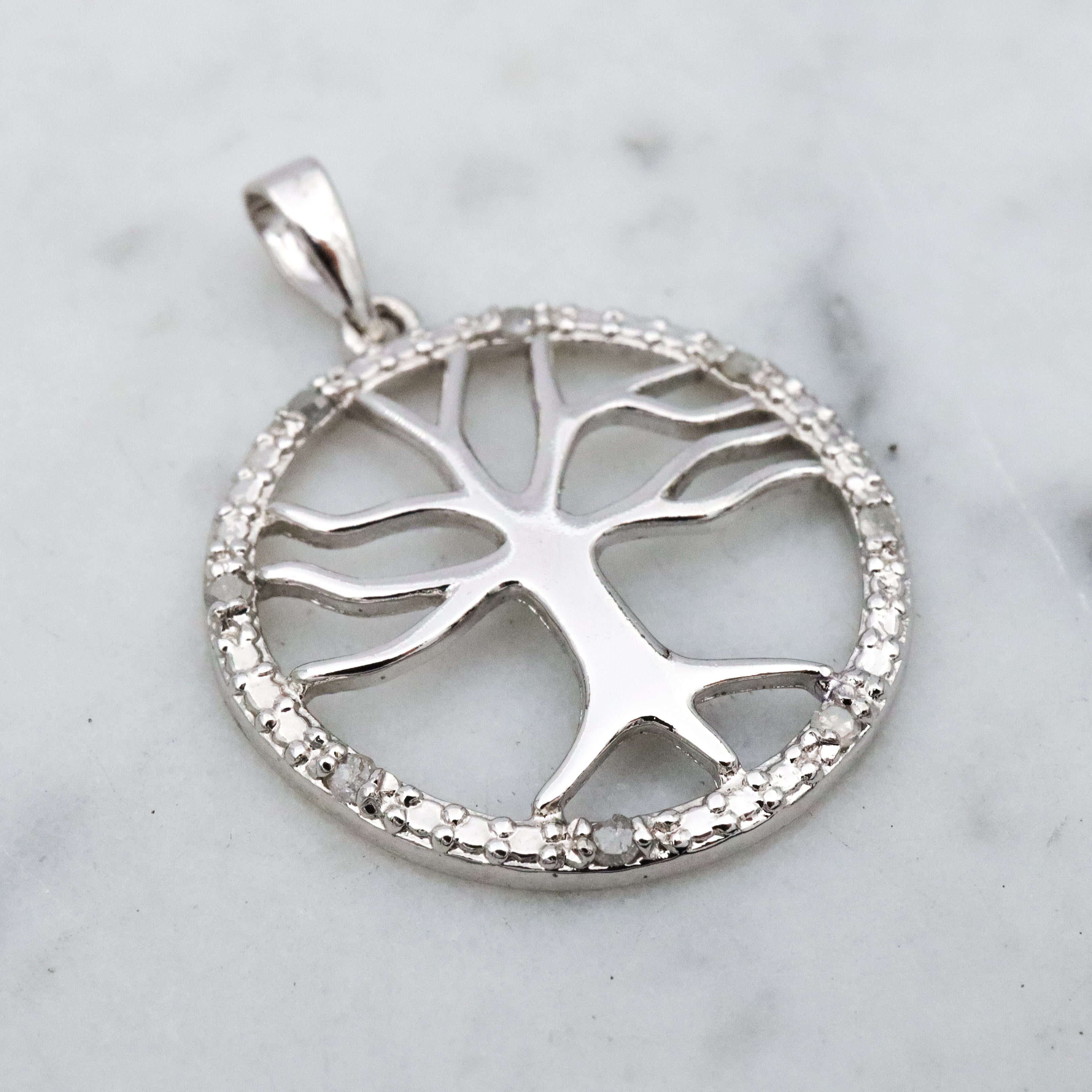 Vintage Marsala sterling & diamond tree of life pendant