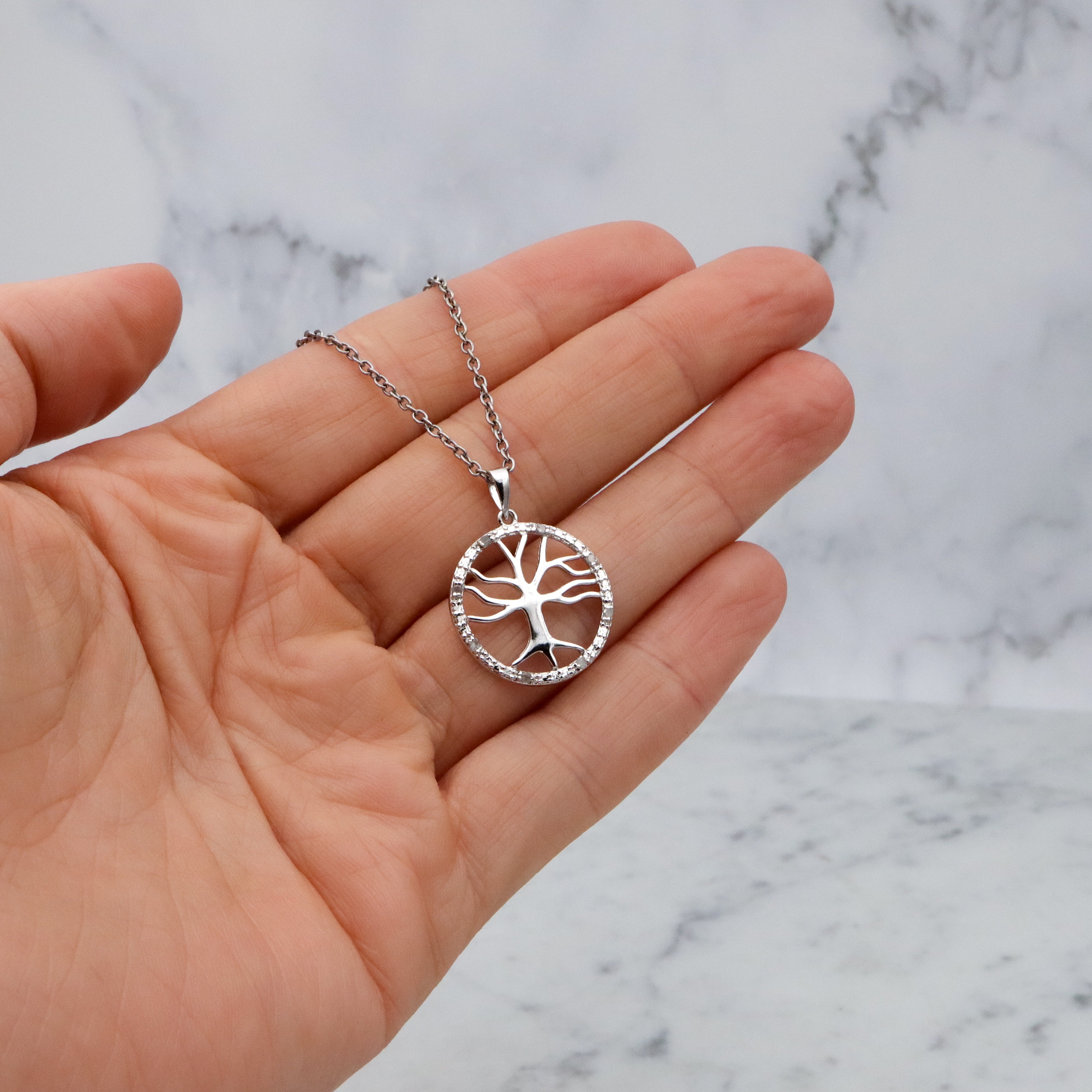 Vintage Marsala sterling & diamond tree of life pendant