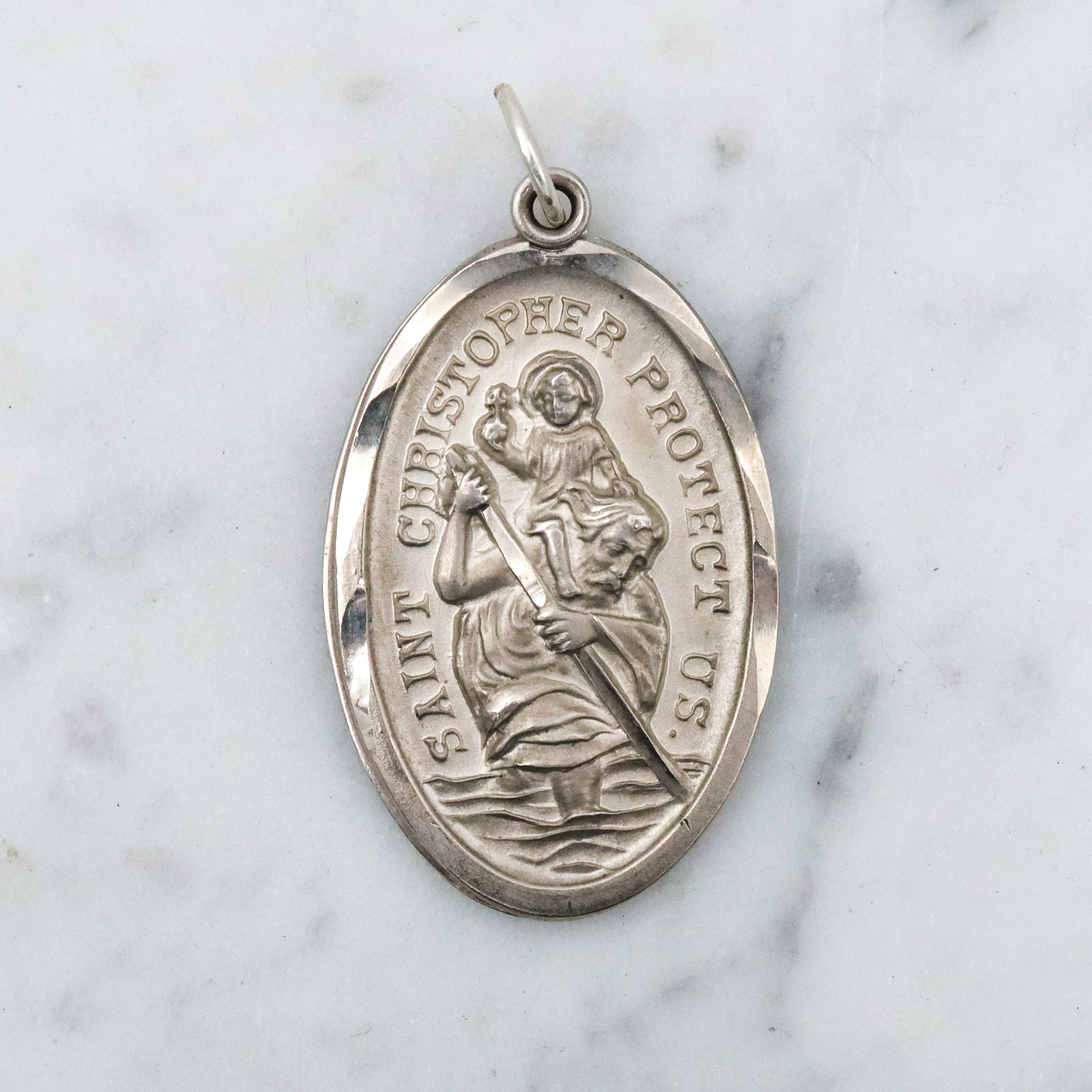 Vintage Chapel sterling Large Saint Christopher slide medallion pendant