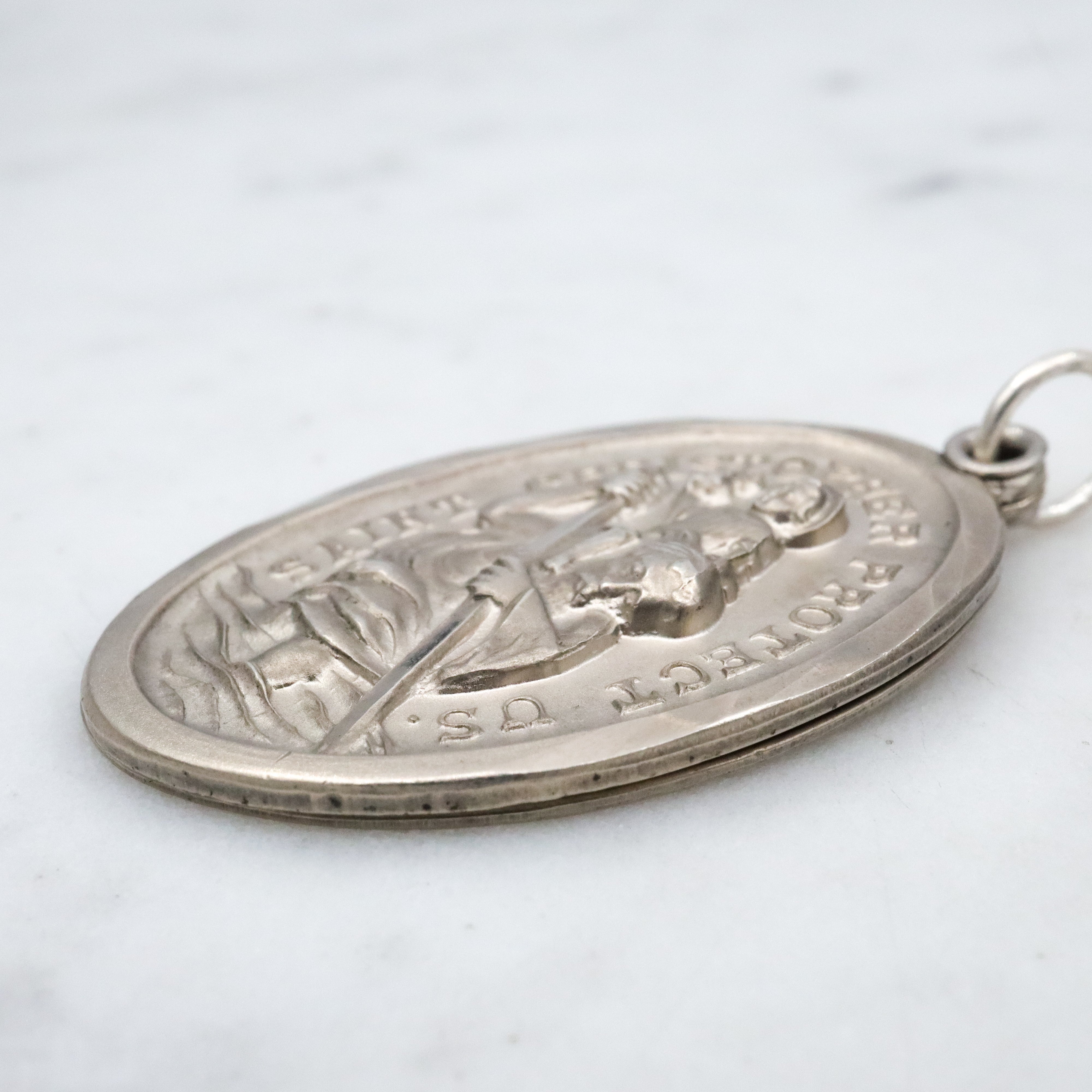 Vintage Chapel sterling Large Saint Christopher slide medallion pendant