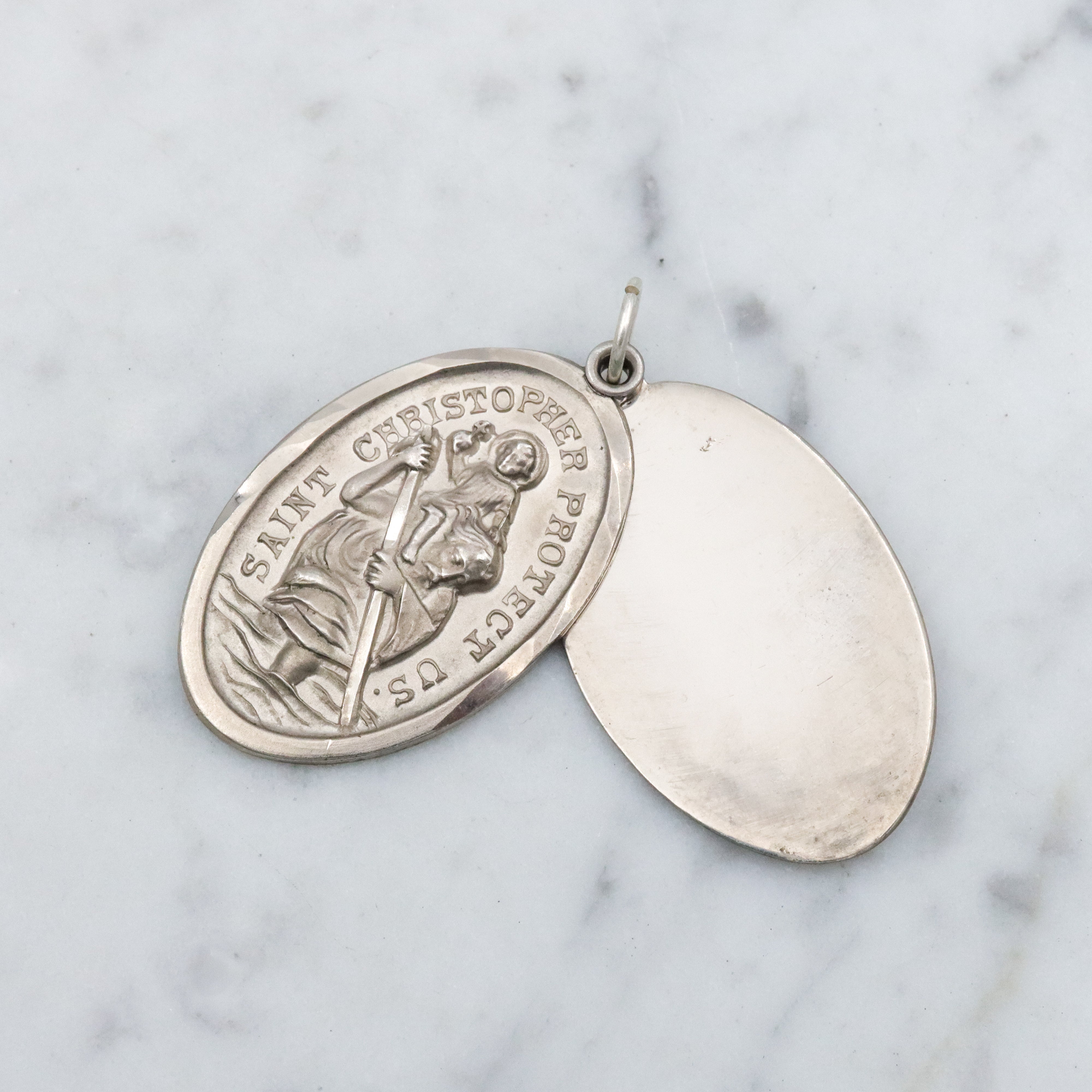 Vintage Chapel sterling Large Saint Christopher slide medallion pendant